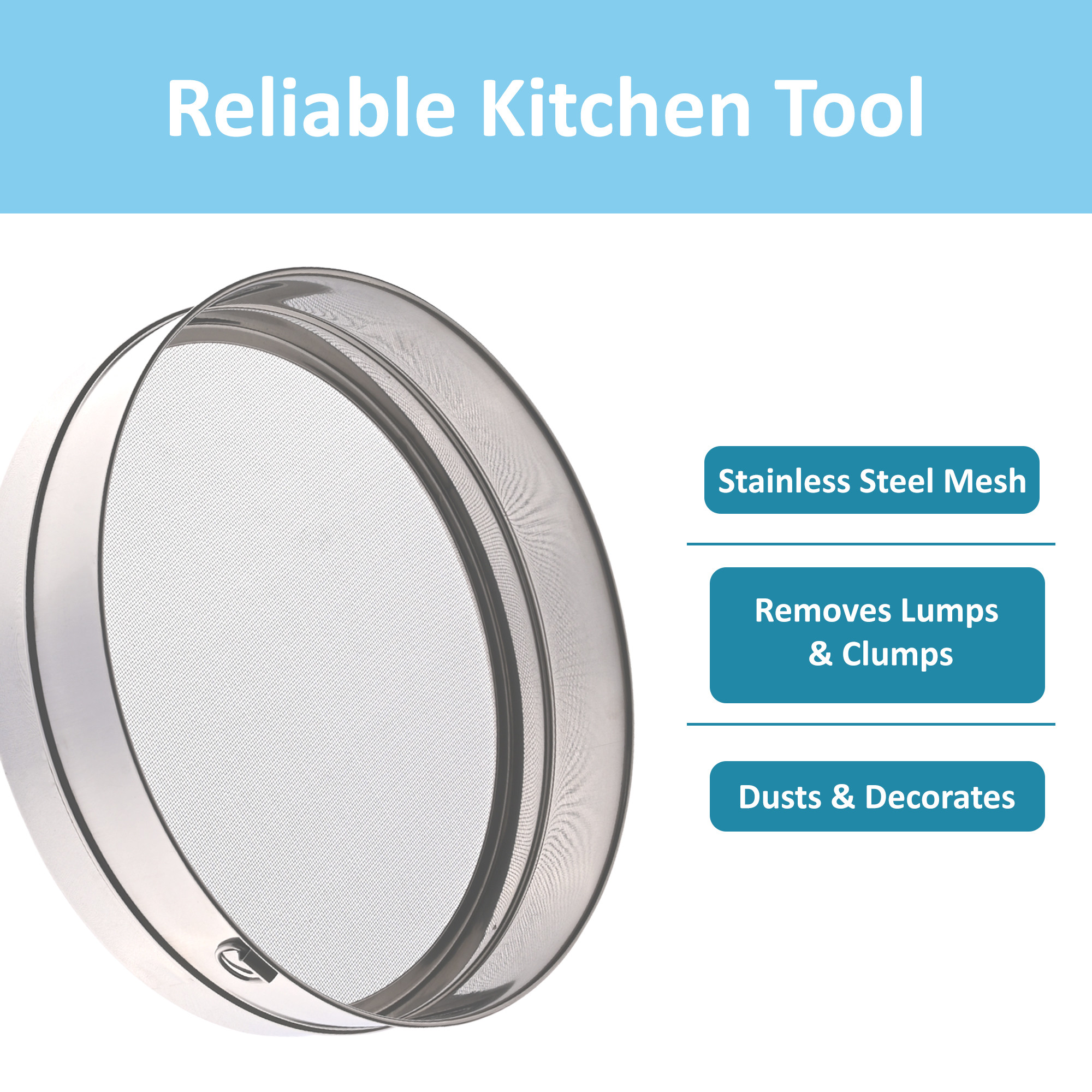 Kuber Industries Anti-Rust Stainless Steel Flour Strainer  Channi for Kitchen Baking - 12 Inch Jali SieveChalni for Atta  Maida -Silver
