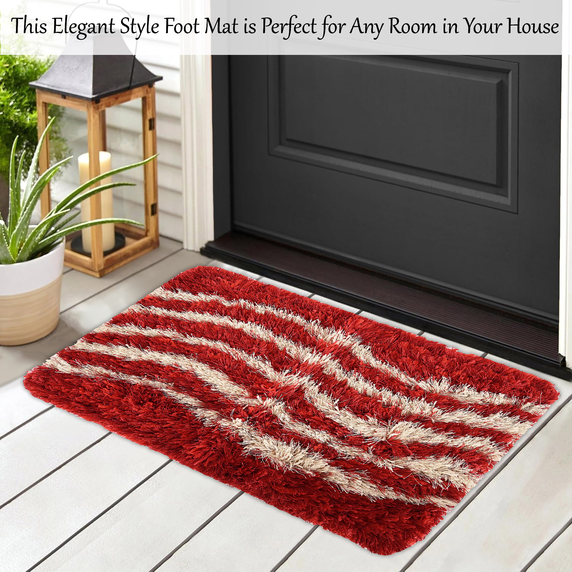 Kuber Industries Anti-Skid Door Mats For Home  Furry  Soft Washable Water Soaking FloorBathroom Mat  Wavy Design - Red