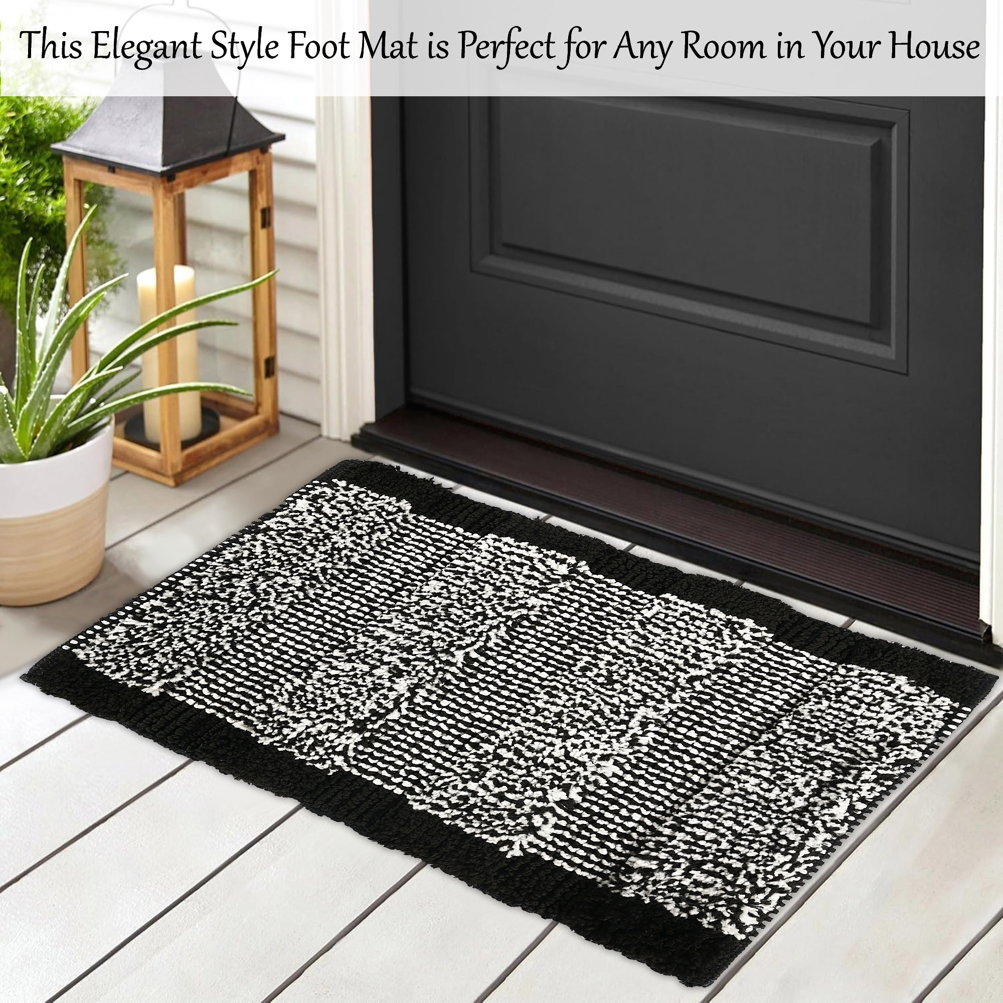 Kuber Industries Anti-Skid Door Mats For Home  Soft Washable Microfibre  Water Soaking FloorBathroom Mat - Black  White