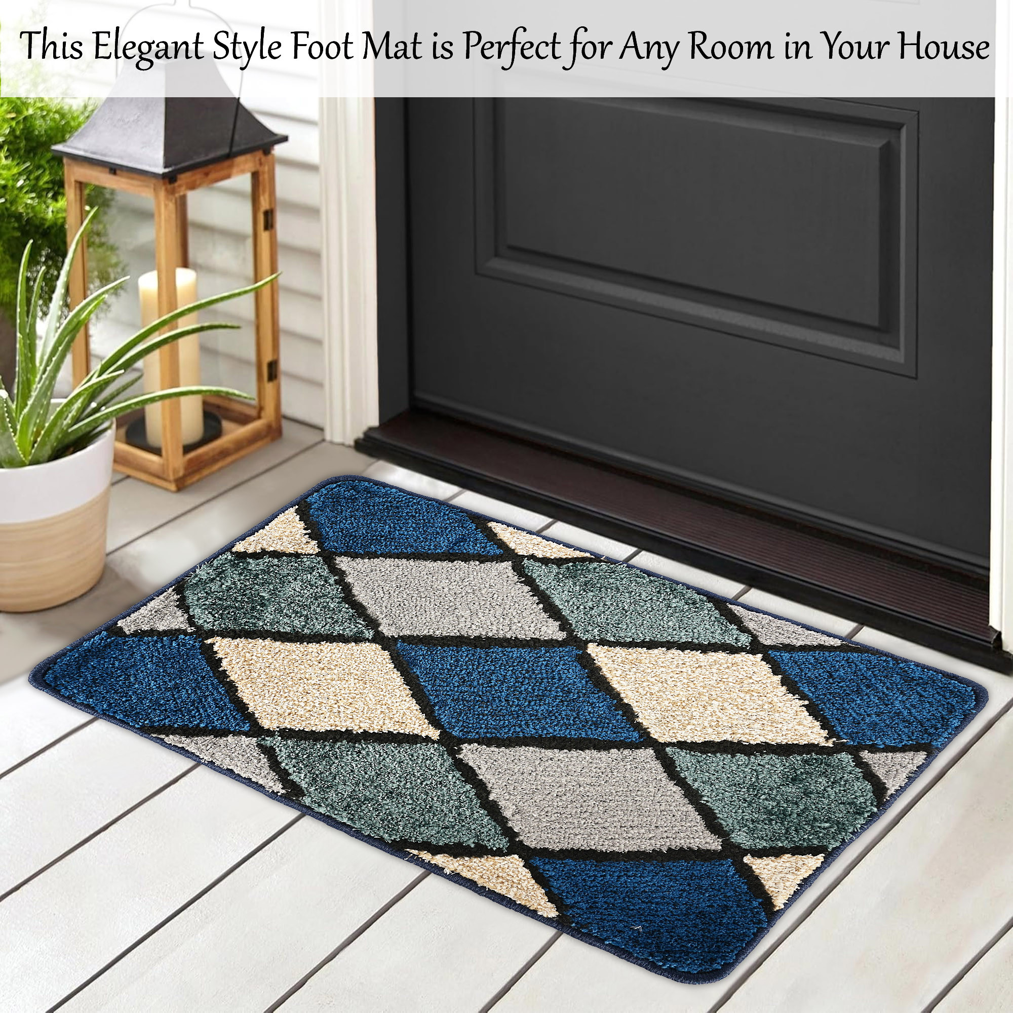 Kuber Industries Anti-Skid Door Mats For Home  Soft Washable Microfibre  Water Soaking FloorBathroom Mat  Checkered Design - Blue