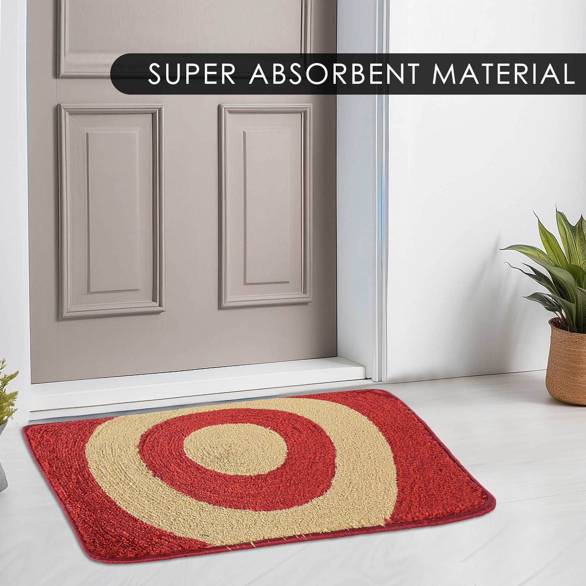 Kuber Industries Anti-Skid Door Mats For Home  Soft Washable Microfibre  Water Soaking FloorBathroom Mat - Red