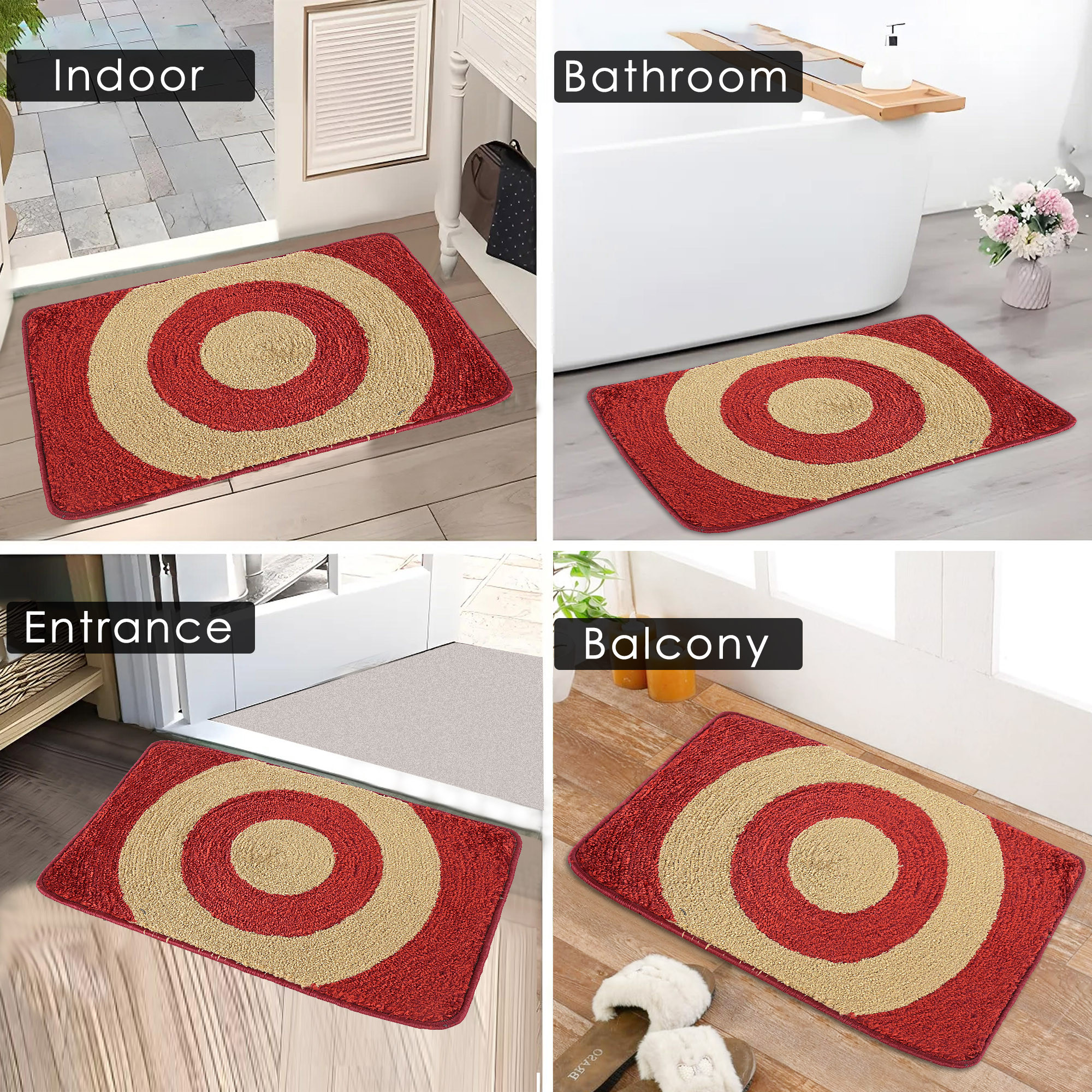 Kuber Industries Anti-Skid Door Mats For Home  Soft Washable Microfibre  Water Soaking FloorBathroom Mat - Red