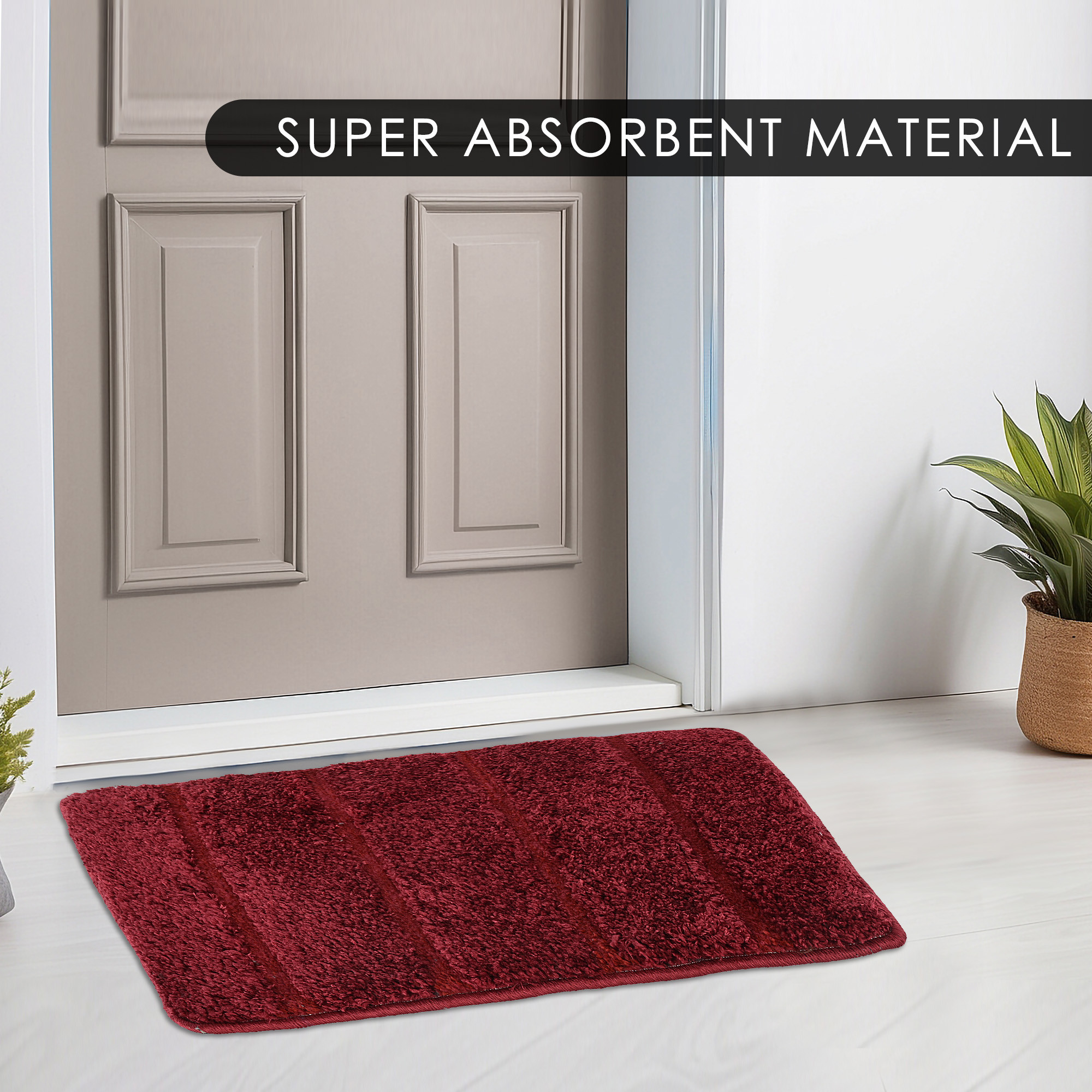 Kuber Industries Anti-Skid Door Mats For Home  Soft Washable Microfibre  Water Soaking FloorBathroom Mat - Maroon