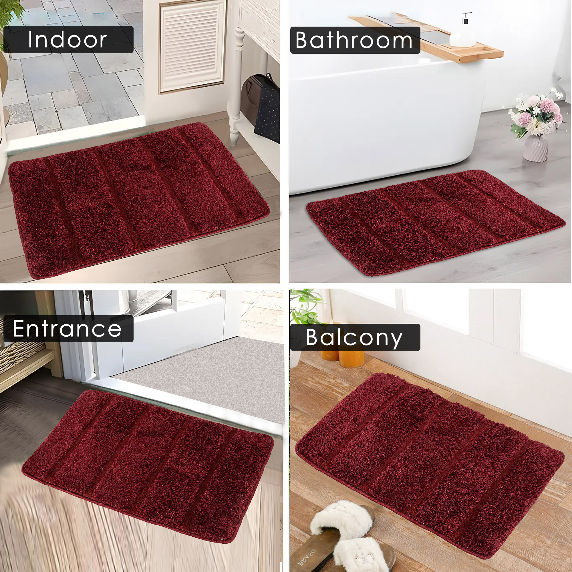 Kuber Industries Anti-Skid Door Mats For Home  Soft Washable Microfibre  Water Soaking FloorBathroom Mat - Maroon