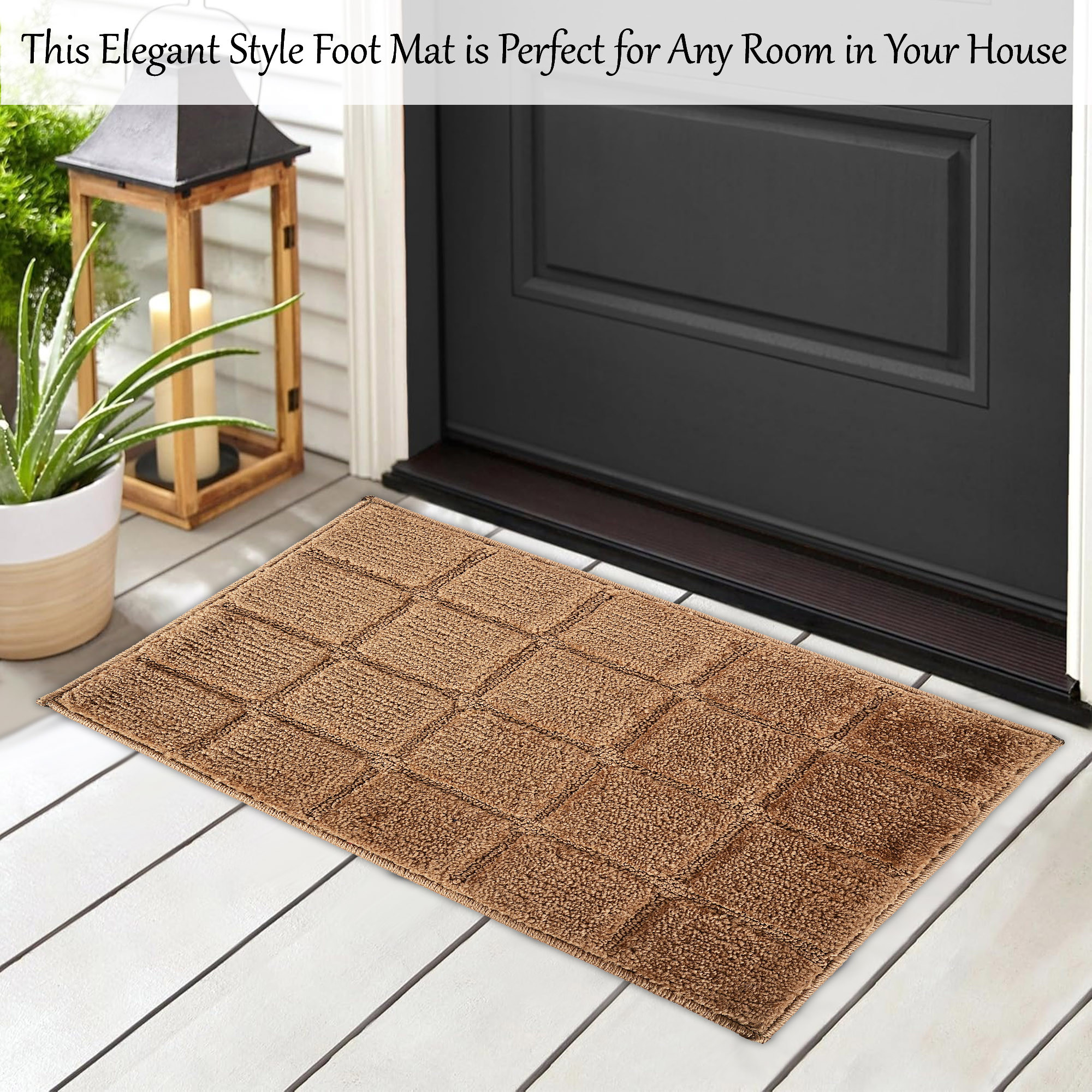 Kuber Industries Anti-Skid Door Mats For Home  Soft Washable Microfibre  Water Soaking FloorBathroom Mat  Checkered Design - Golden