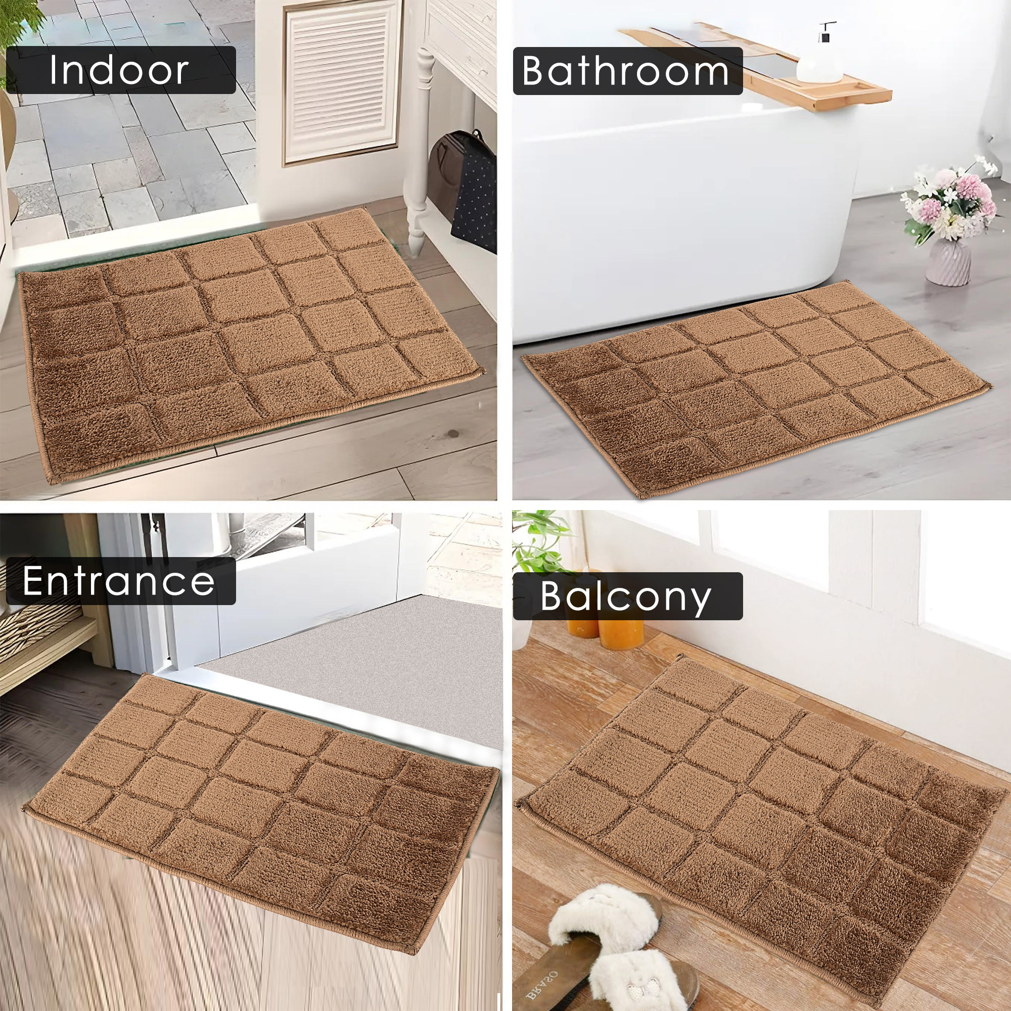 Kuber Industries Anti-Skid Door Mats For Home  Soft Washable Microfibre  Water Soaking FloorBathroom Mat  Checkered Design - Golden