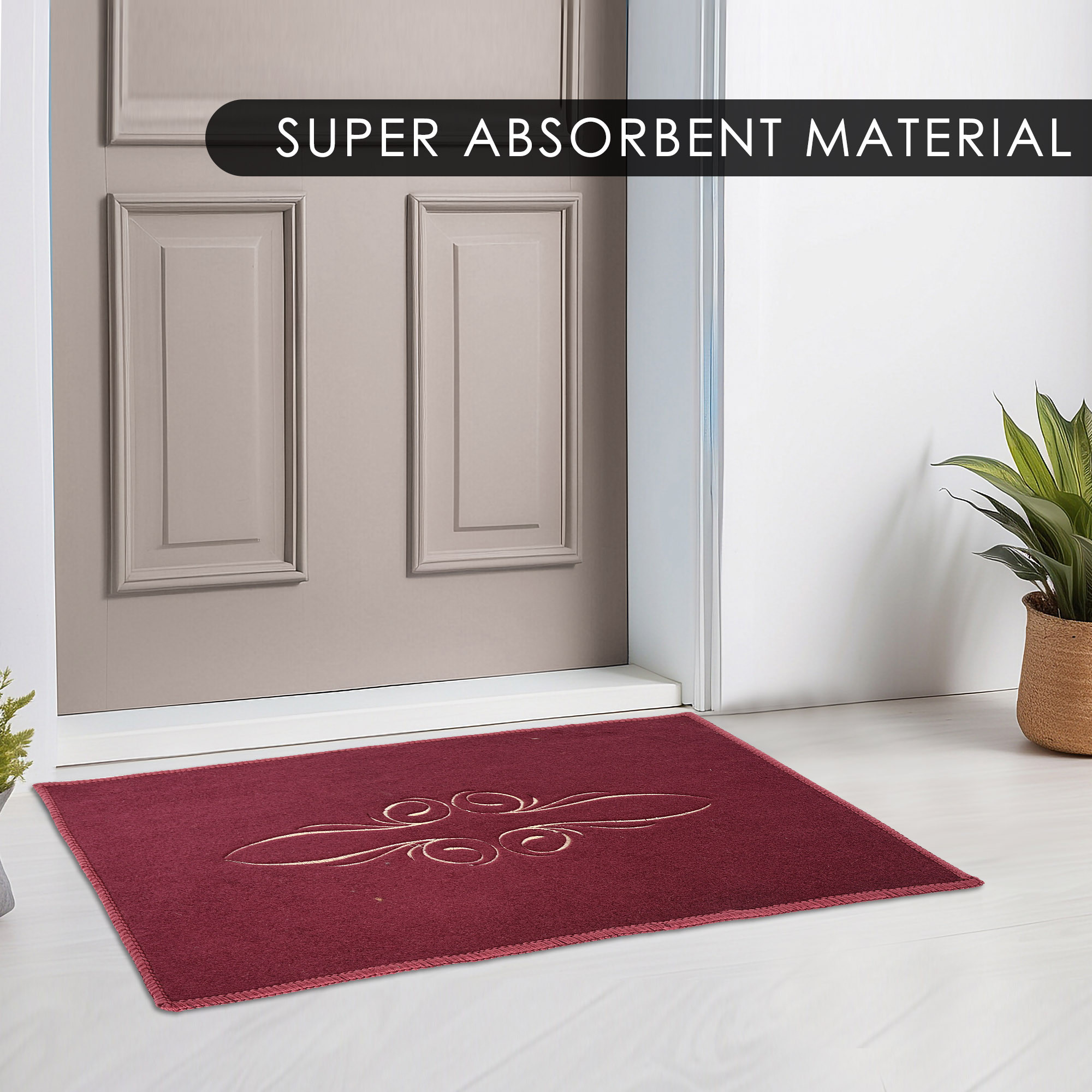 Kuber Industries Anti-Skid Door Mats For Home  Soft Washable Microfibre  Water Soaking FloorBathroom Mat  Embroidery - Assorted