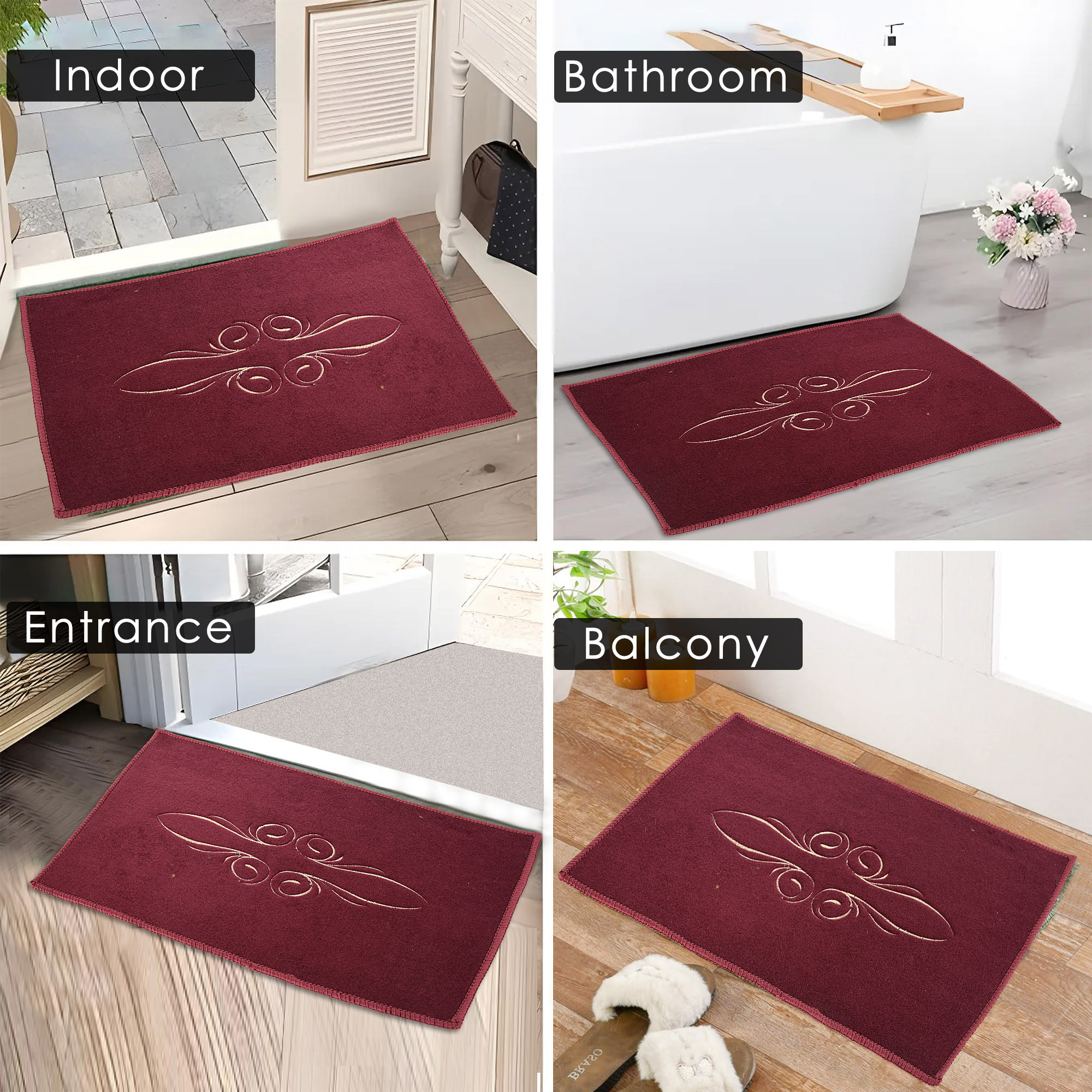 Kuber Industries Anti-Skid Door Mats For Home  Soft Washable Microfibre  Water Soaking FloorBathroom Mat  Embroidery - Assorted