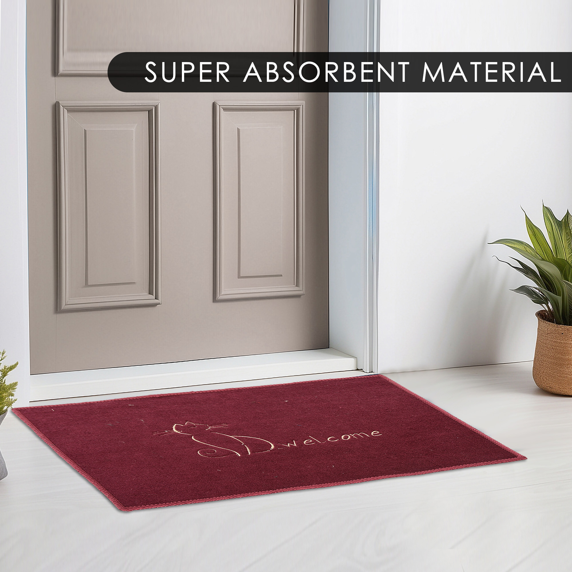 Kuber Industries Anti-Skid Door Mats For Home  Soft Washable Microfibre  Water Soaking FloorBathroom Mat  Embroidery - Assorted