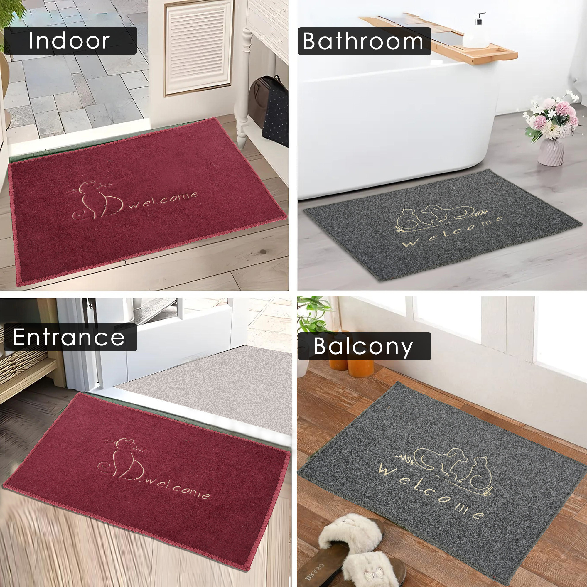 Kuber Industries Anti-Skid Door Mats For Home  Soft Washable Microfibre  Water Soaking FloorBathroom Mat  Embroidery - Assorted