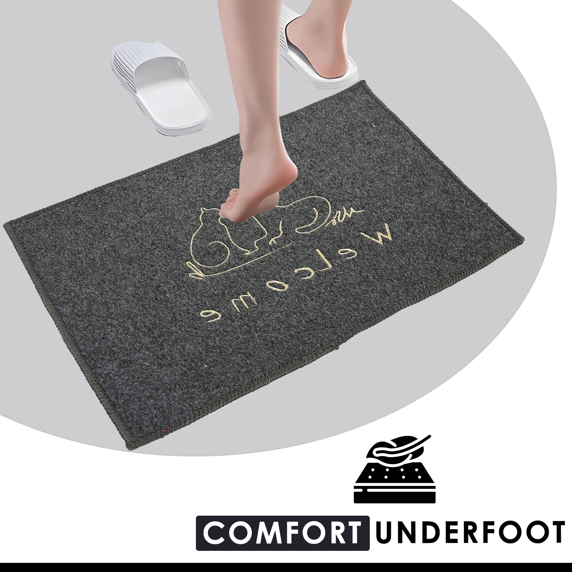 Kuber Industries Anti-Skid Door Mats For Home  Soft Washable Microfibre  Water Soaking FloorBathroom Mat  Embroidery - Assorted