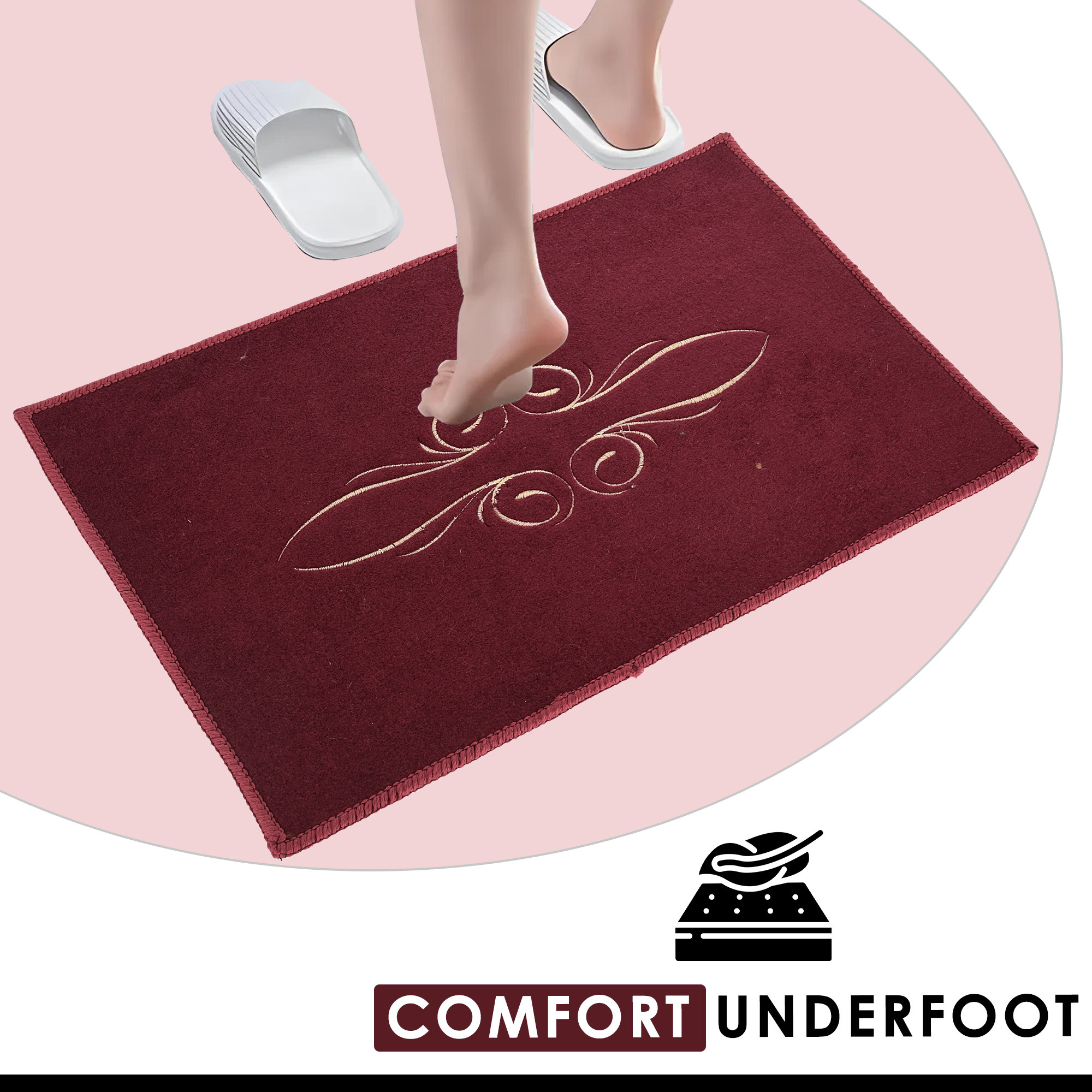 Kuber Industries Anti-Skid Door Mats For Home  Soft Washable Microfibre  Water Soaking FloorBathroom Mat  Embroidery - Assorted