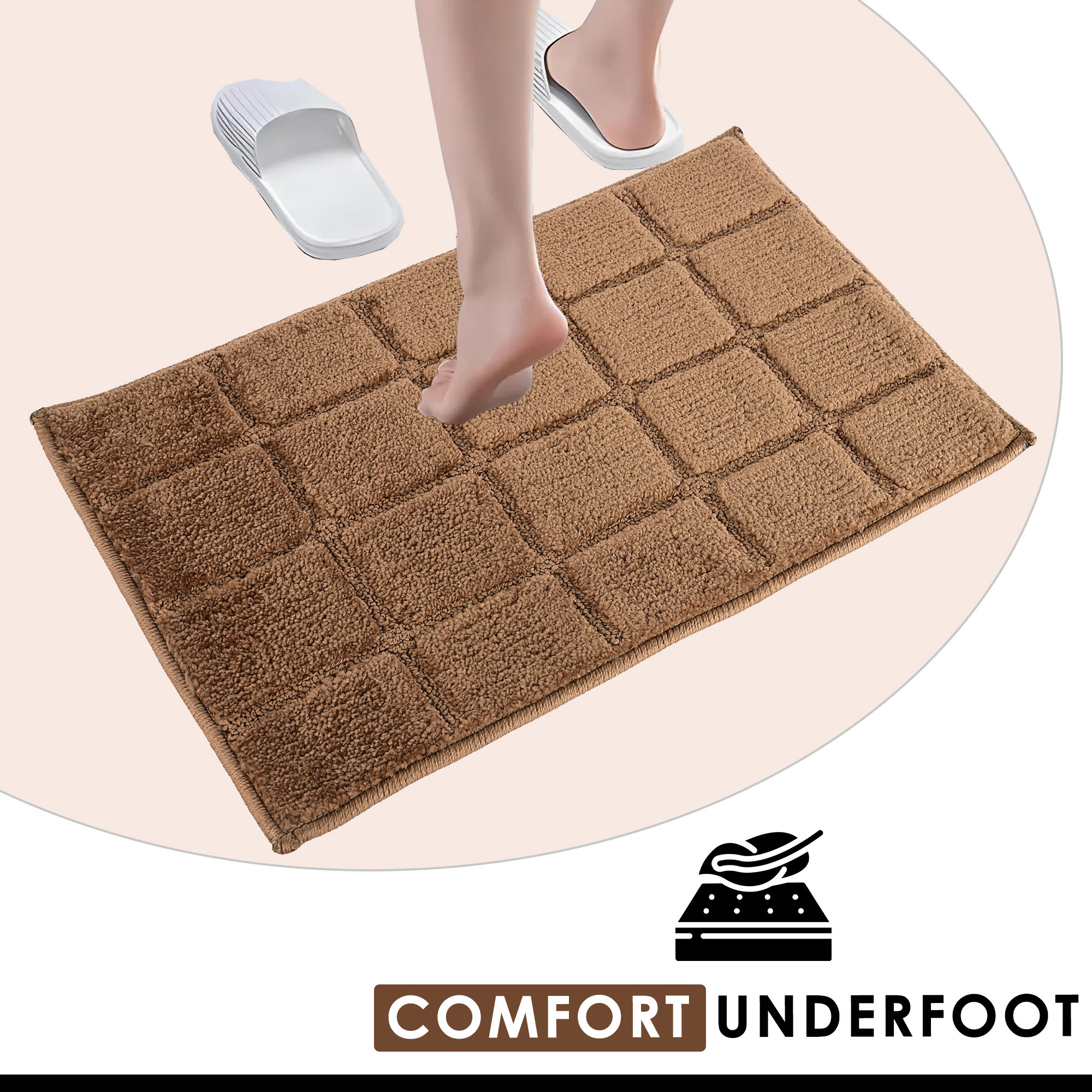 Kuber Industries Anti-Skid Door Mats For Home  Soft Washable Microfibre  Water Soaking FloorBathroom Mat  Checkered Design - Golden