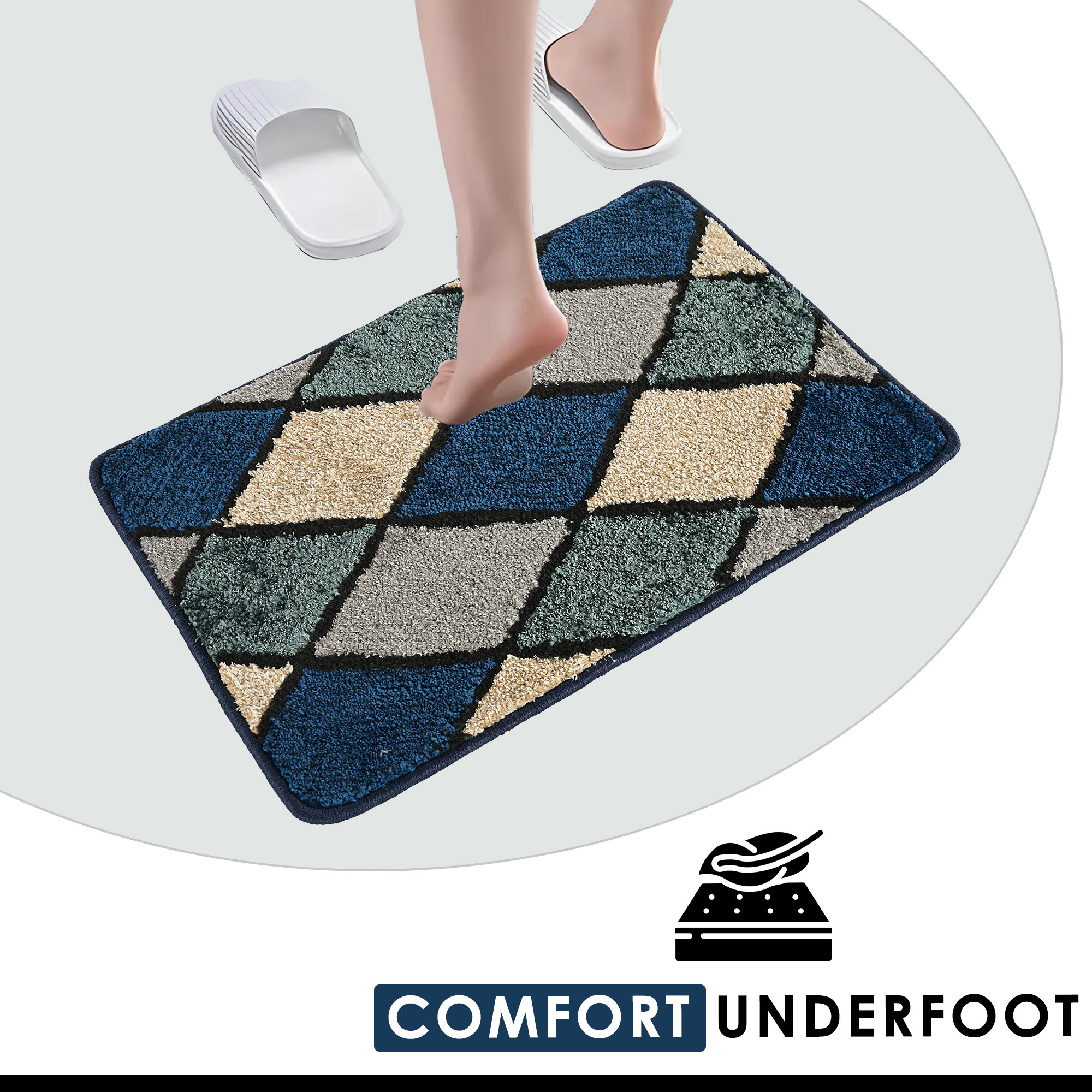 Kuber Industries Anti-Skid Door Mats For Home  Soft Washable Microfibre  Water Soaking FloorBathroom Mat  Checkered Design - Blue