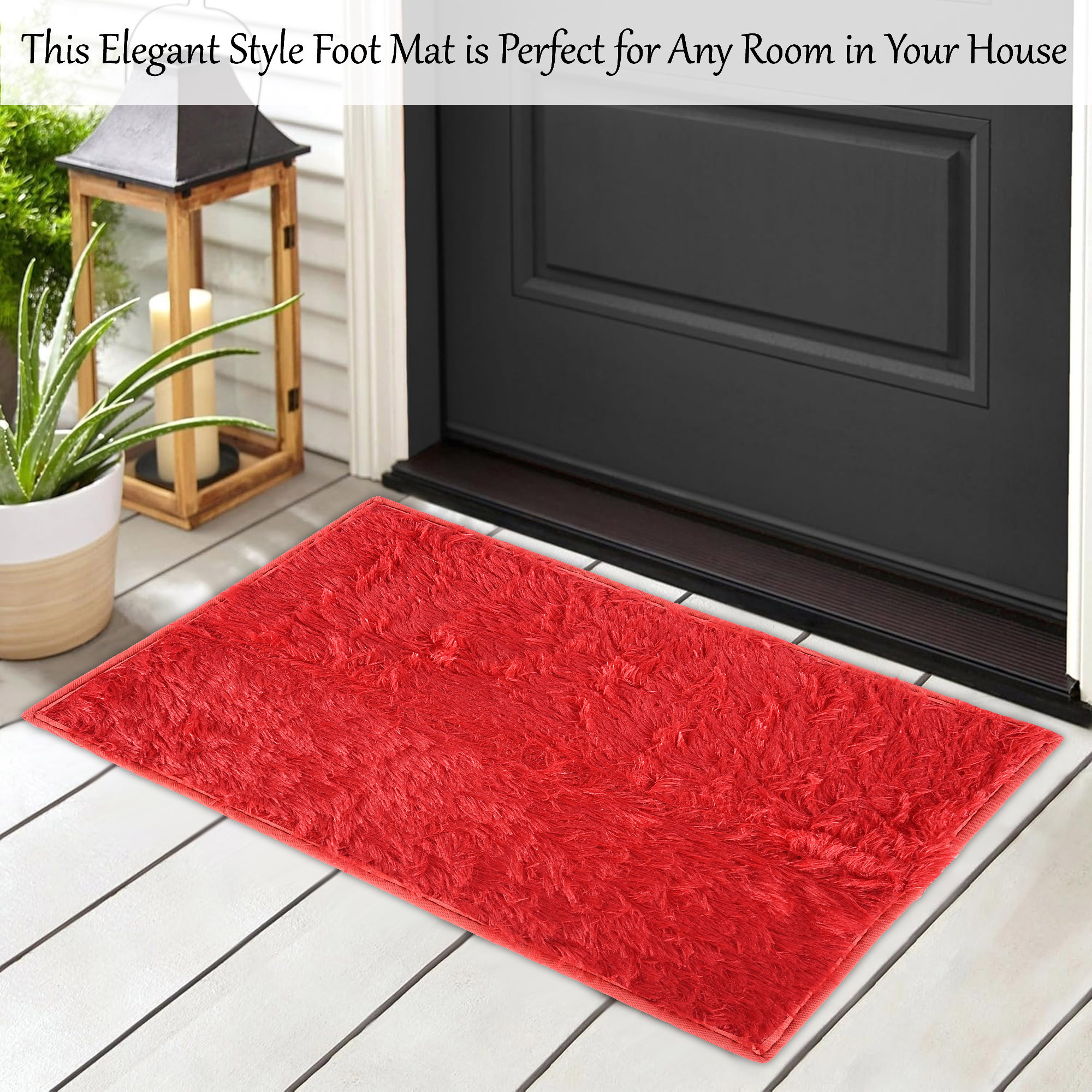 Kuber Industries Anti-Slip Bathroom Mat  Door Mats for Home Entrance  Kitchen Floor  Foot Perdan for Home Door  Furry - Red
