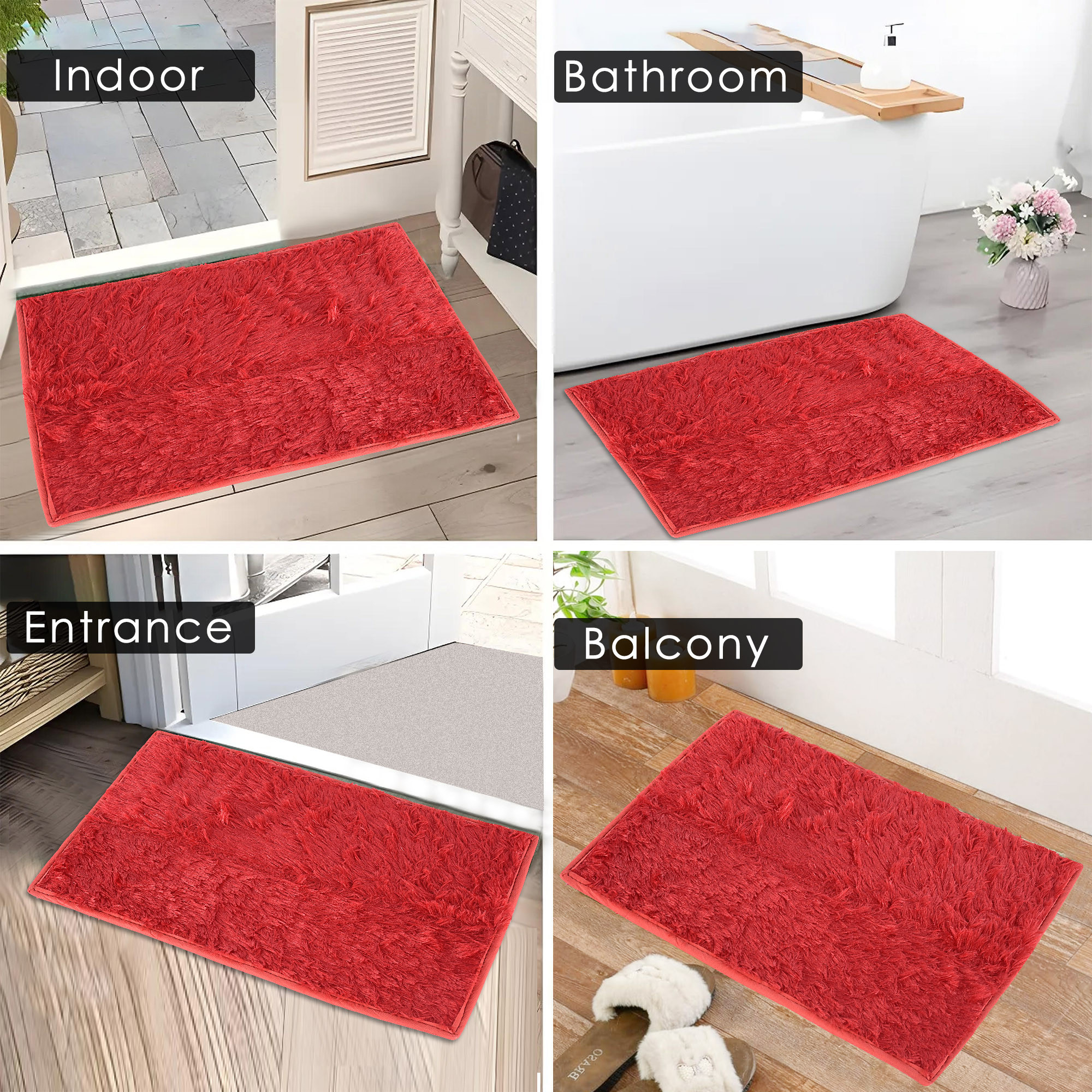 Kuber Industries Anti-Slip Bathroom Mat  Door Mats for Home Entrance  Kitchen Floor  Foot Perdan for Home Door  Furry - Red