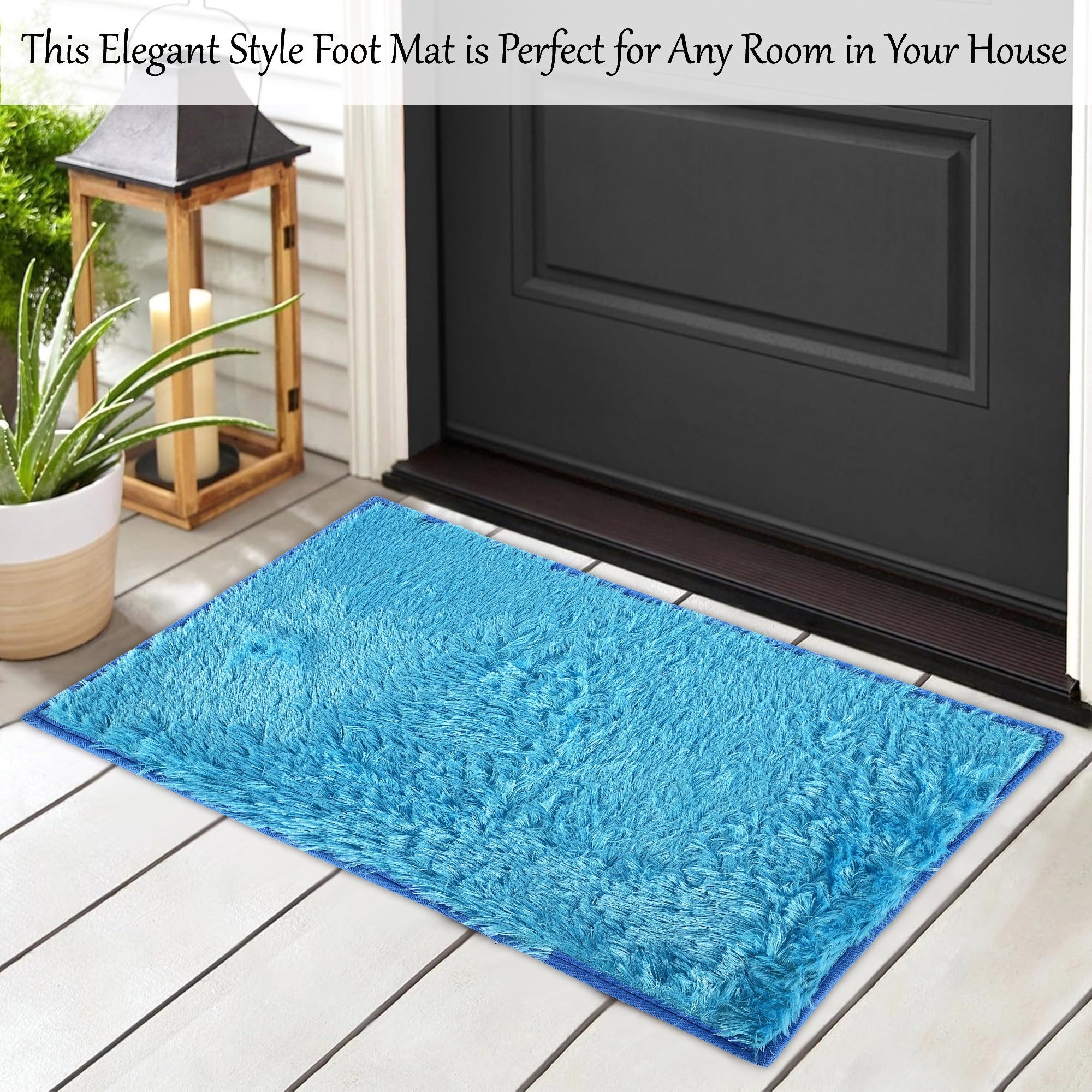 Kuber Industries Anti-Slip Bathroom Mat  Door Mats for Home Entrance  Kitchen Floor  Foot Perdan for Home Door  Furry - Blue