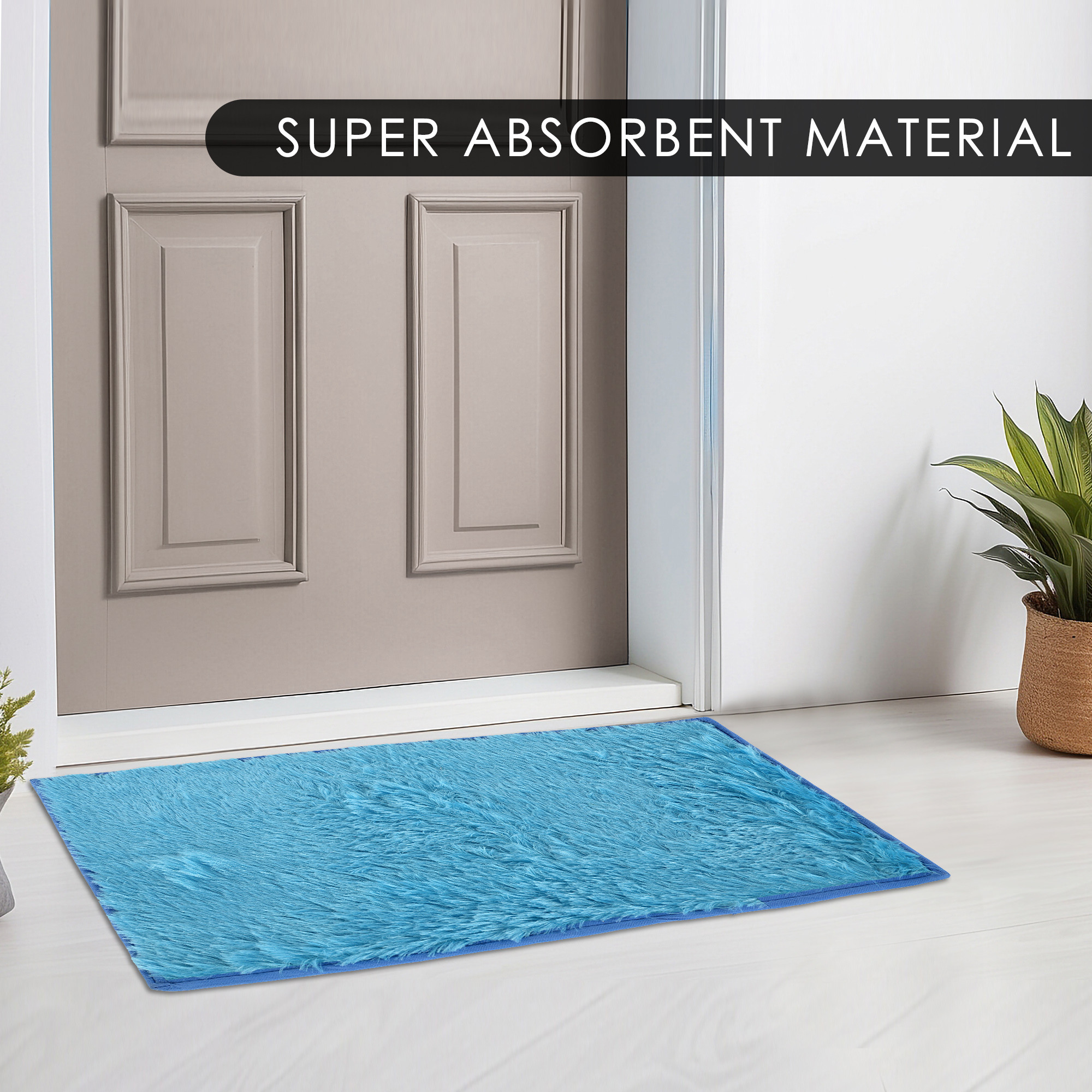 Kuber Industries Anti-Slip Bathroom Mat  Door Mats for Home Entrance  Kitchen Floor  Foot Perdan for Home Door  Furry - Blue