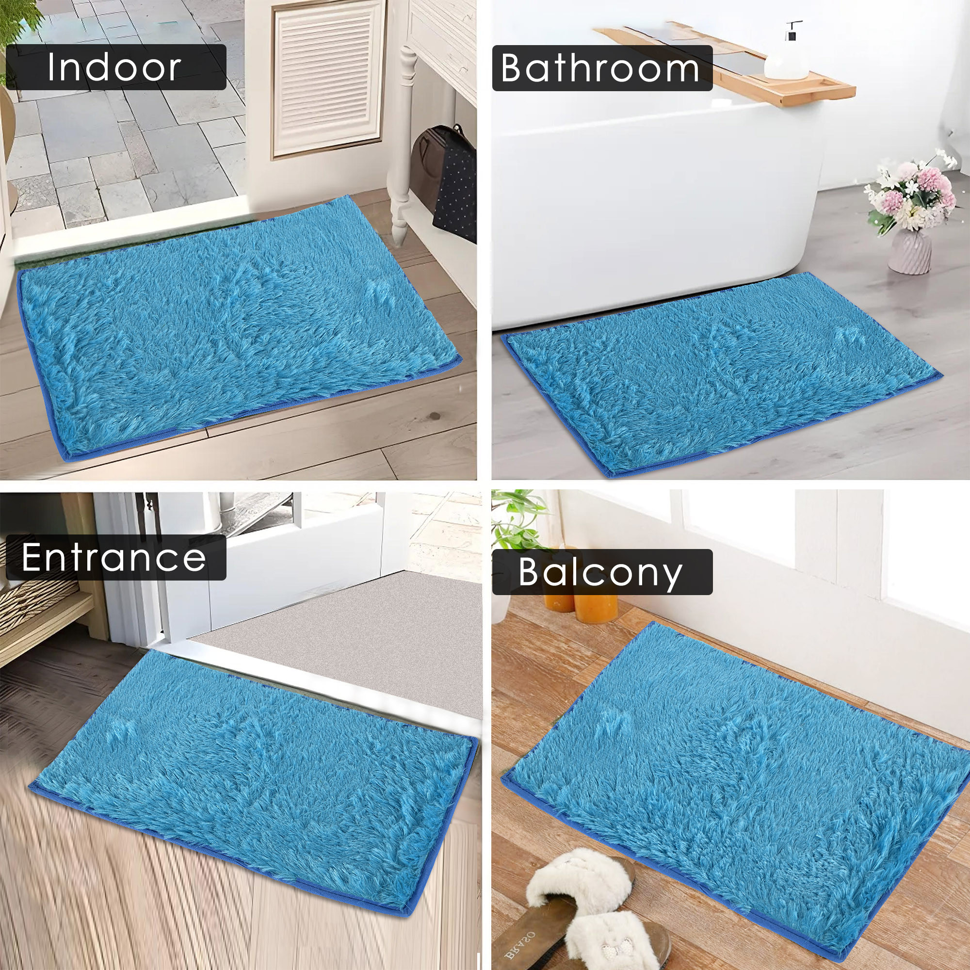 Kuber Industries Anti-Slip Bathroom Mat  Door Mats for Home Entrance  Kitchen Floor  Foot Perdan for Home Door  Furry - Blue