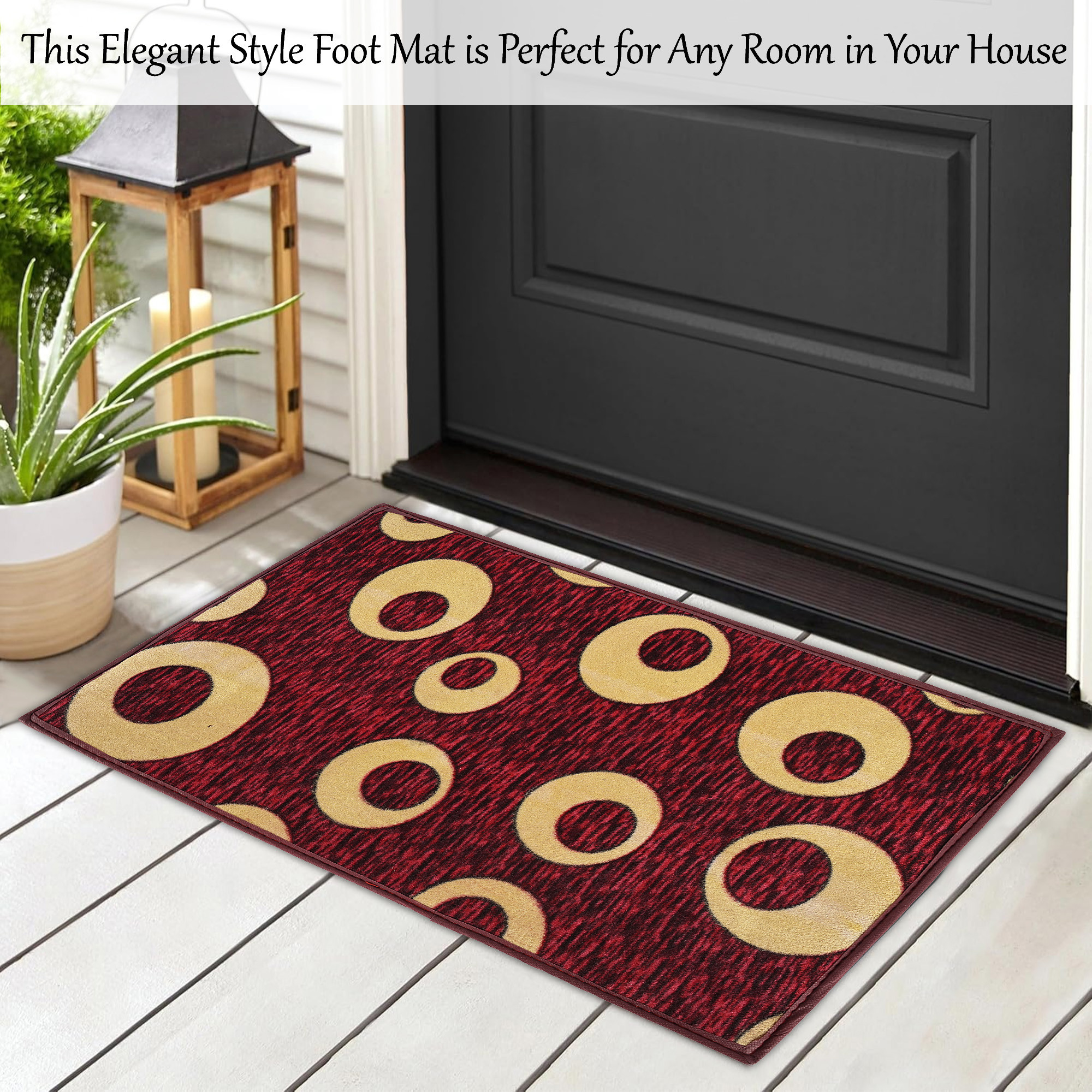 Kuber Industries Anti-Slip Bathroom Mat  Door Mats for Home Entrance  Kitchen Floor  Foot Perdan for Home Door Circles Design - Brown