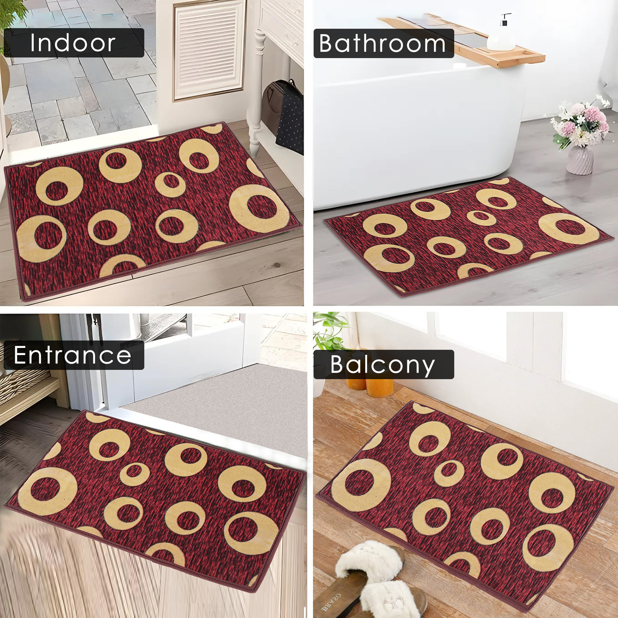 Kuber Industries Anti-Slip Bathroom Mat  Door Mats for Home Entrance  Kitchen Floor  Foot Perdan for Home Door Circles Design - Brown