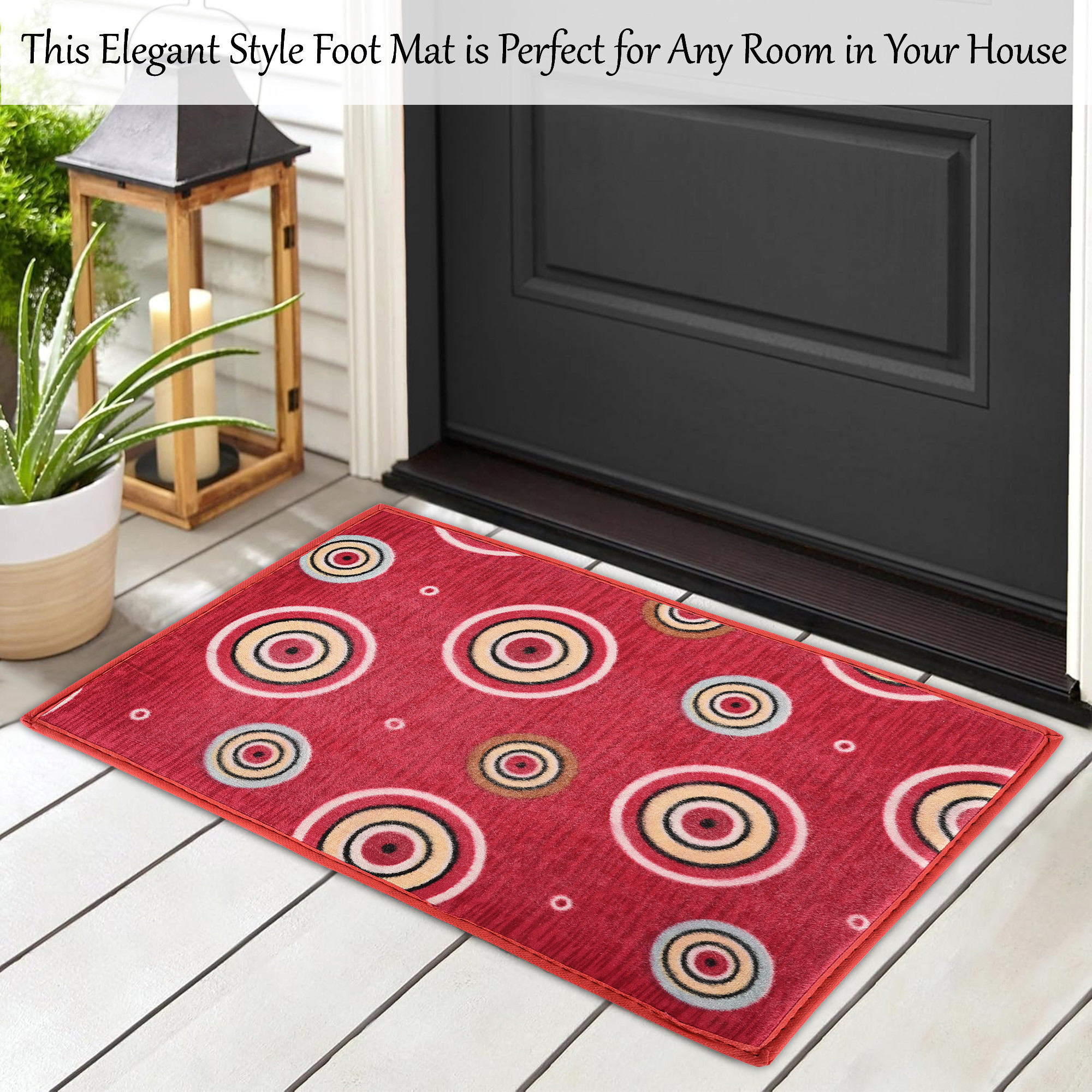 Kuber Industries Anti-Slip Bathroom Mat  Door Mats for Home Entrance  Kitchen Floor  Foot Perdan for Home Door Circles Design - Red