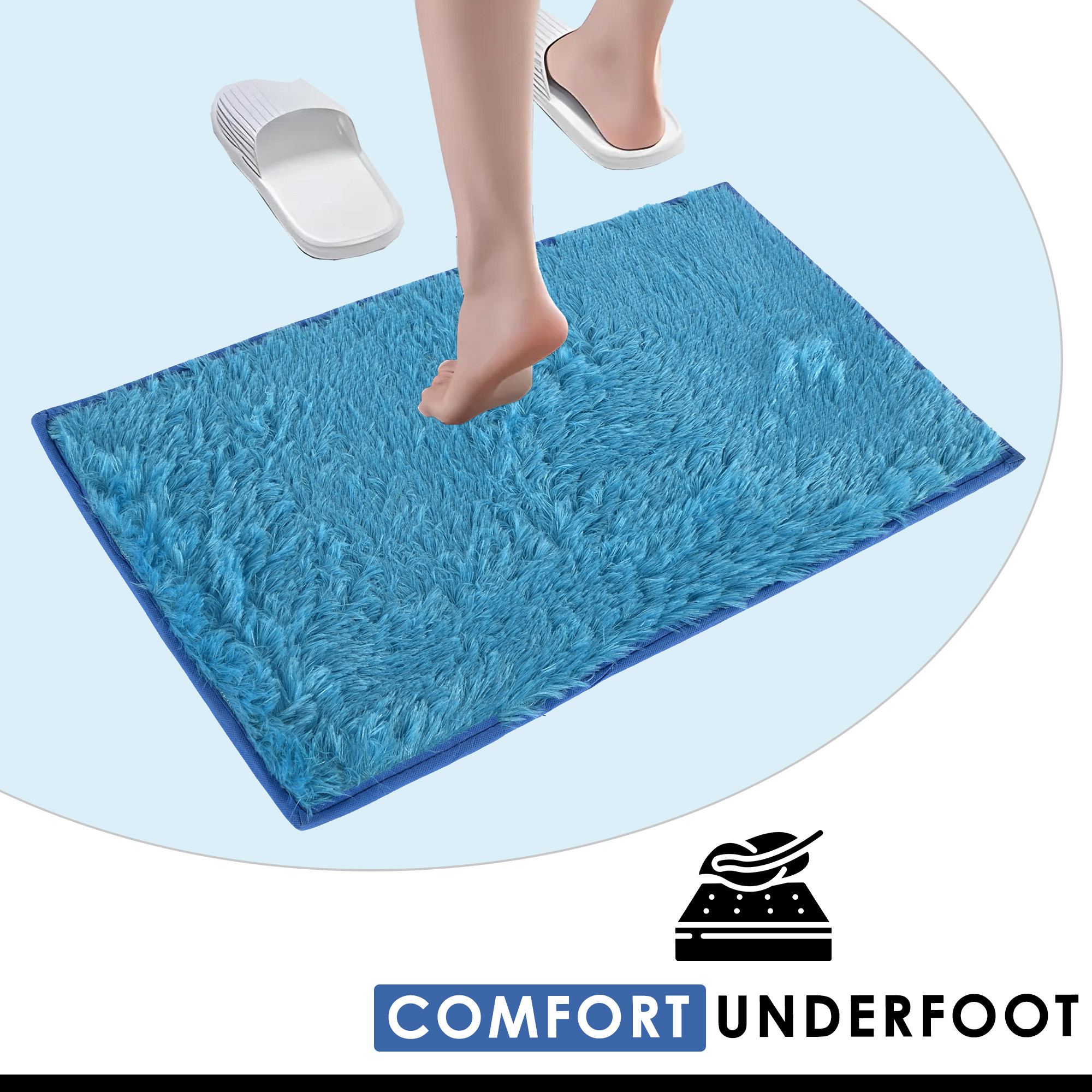 Kuber Industries Anti-Slip Bathroom Mat  Door Mats for Home Entrance  Kitchen Floor  Foot Perdan for Home Door  Furry - Blue