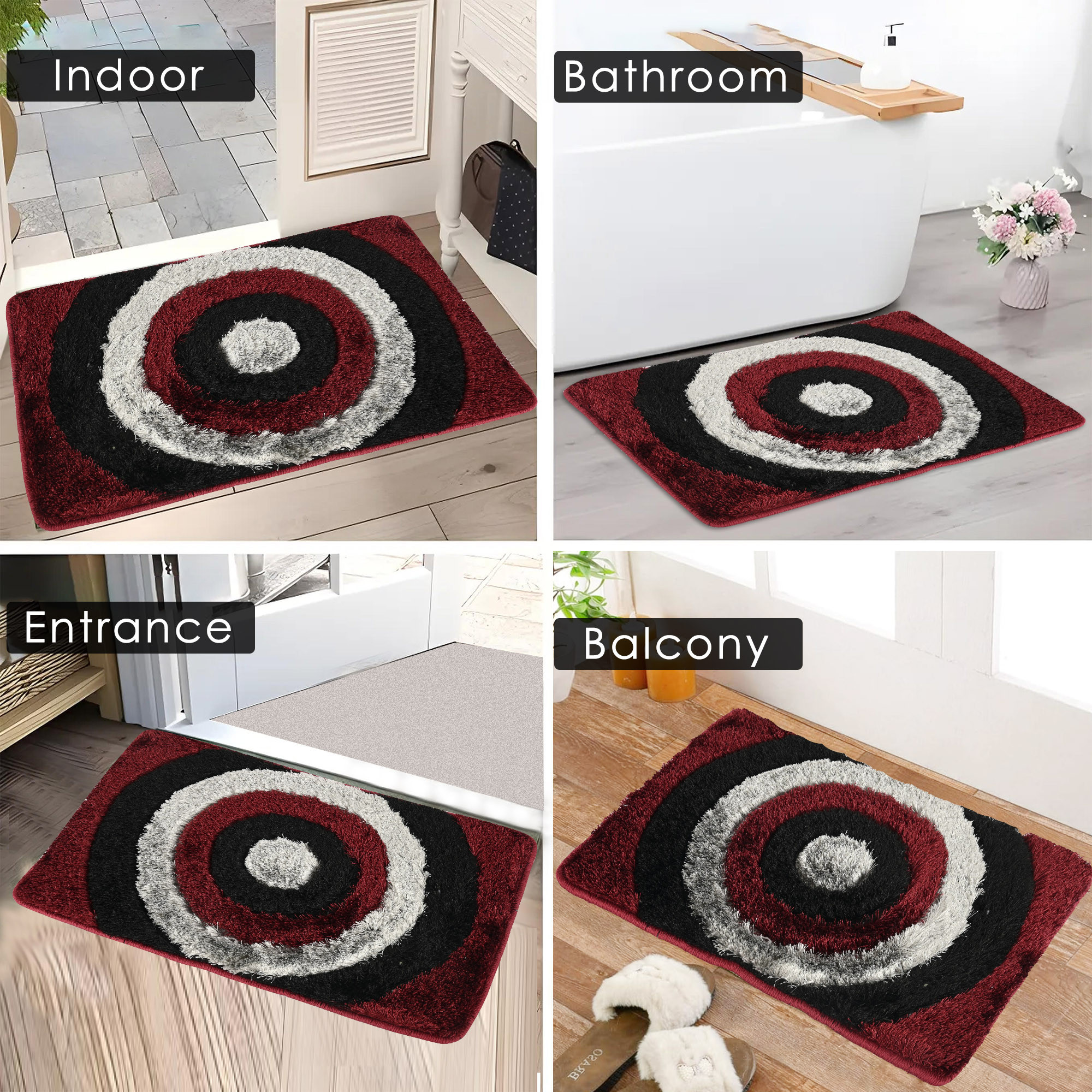 Kuber Industries Anti-Slip Bathroom Mat  Furry Door Mats for Home Entrance  Kitchen Floor  Foot Perdan for Home Door -Grey  Maroon