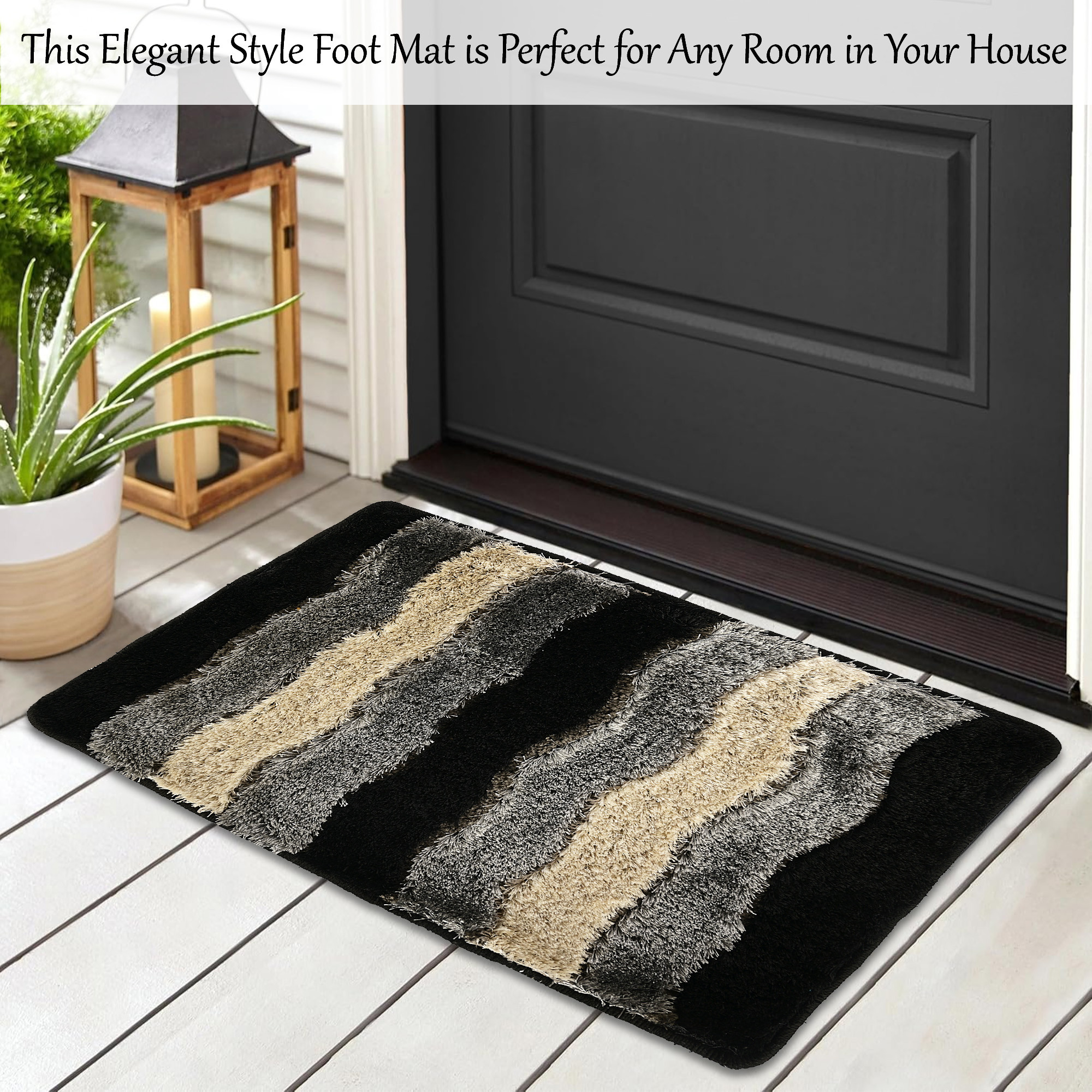 Kuber Industries Anti-Slip Bathroom Mat  Furry Door Mats for Home Entrance  Kitchen Floor  Foot Perdan for Home Door -Black  Grey