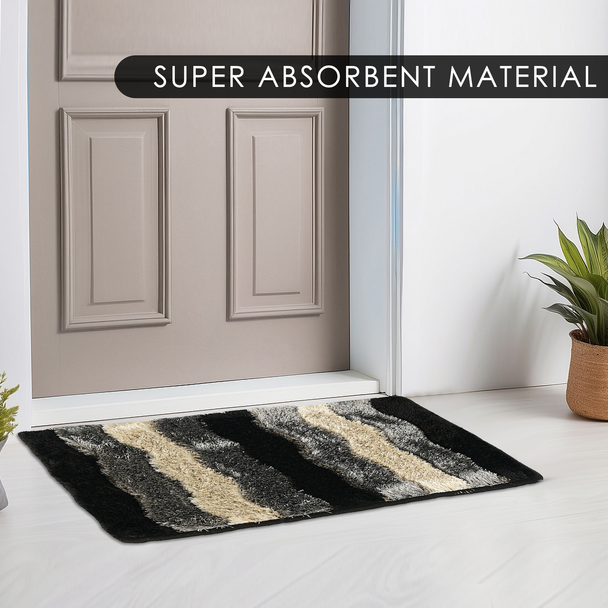 Kuber Industries Anti-Slip Bathroom Mat  Furry Door Mats for Home Entrance  Kitchen Floor  Foot Perdan for Home Door -Black  Grey