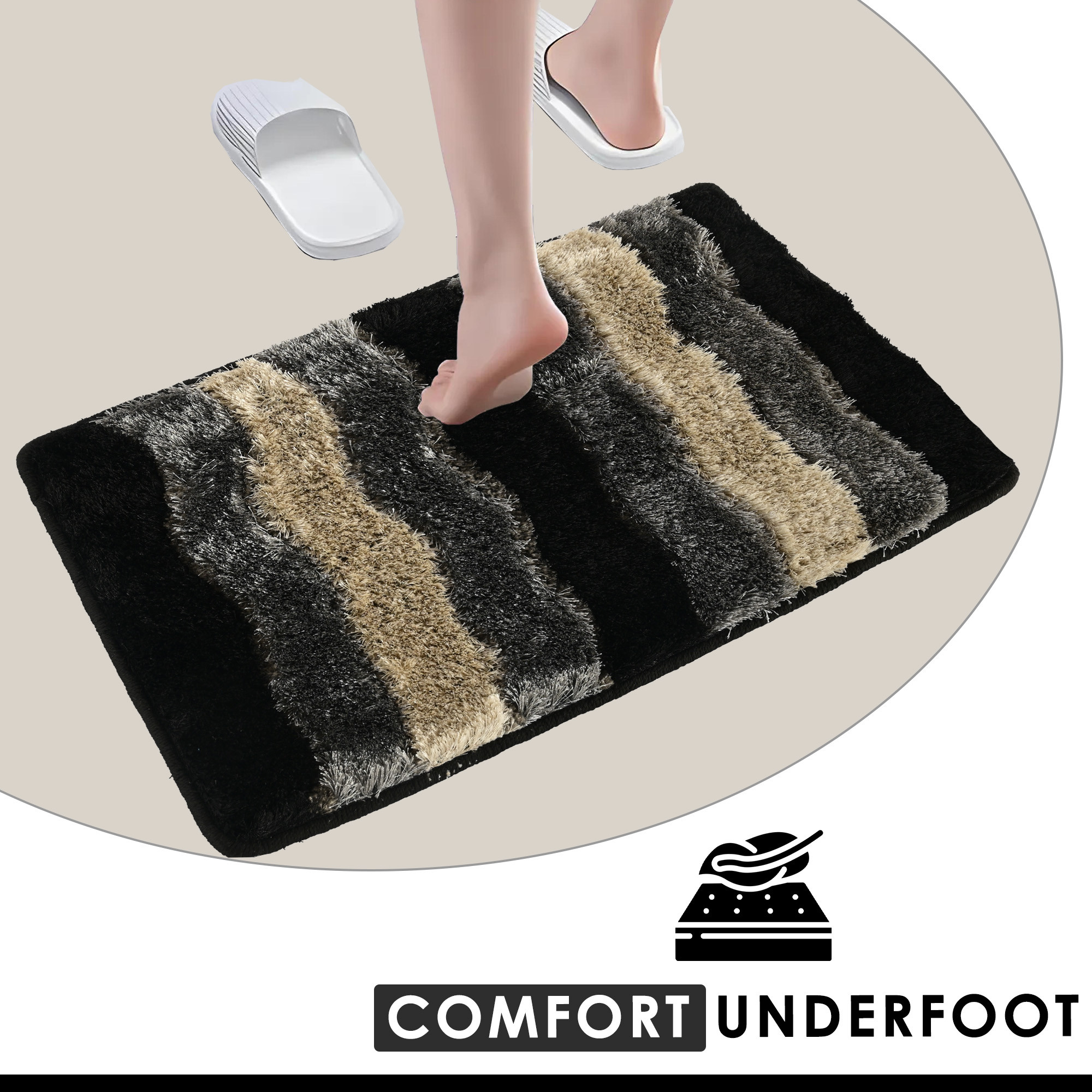 Kuber Industries Anti-Slip Bathroom Mat  Furry Door Mats for Home Entrance  Kitchen Floor  Foot Perdan for Home Door -Black  Grey