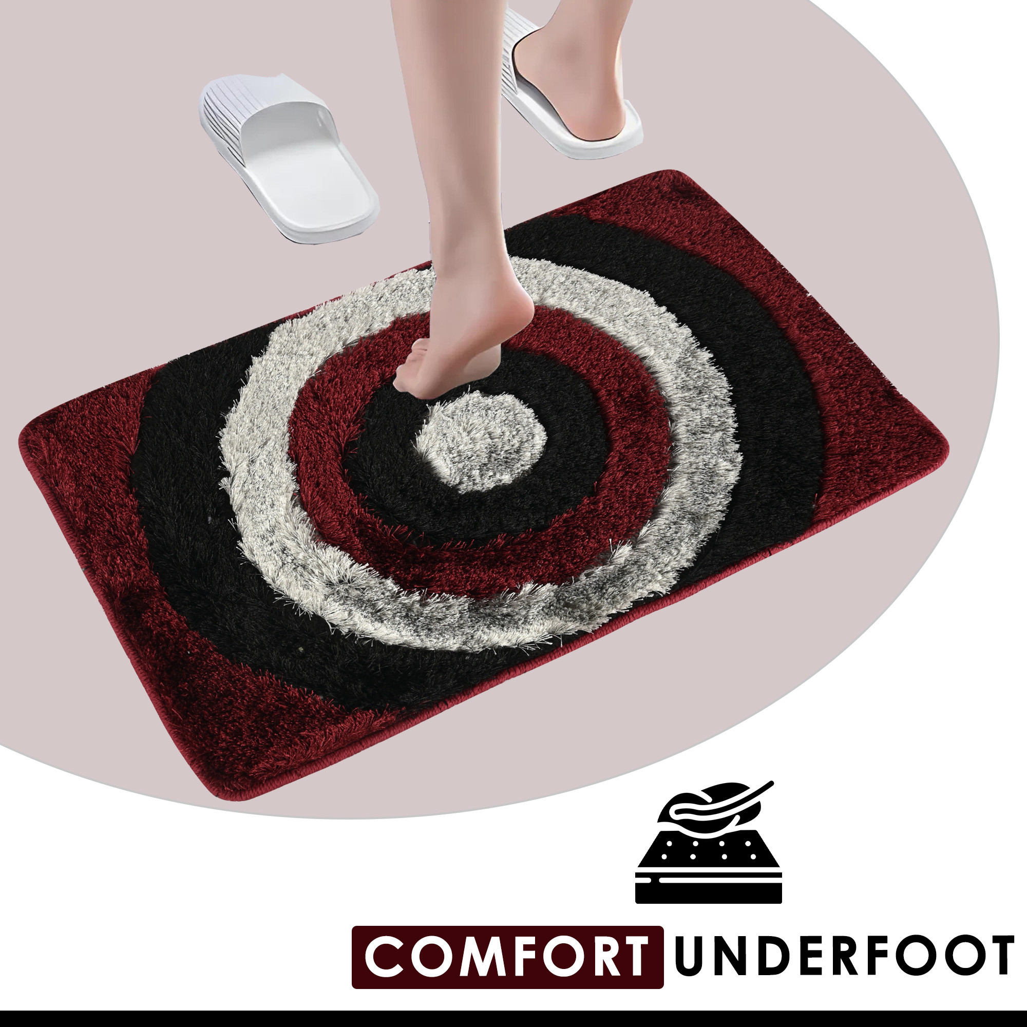 Kuber Industries Anti-Slip Bathroom Mat  Furry Door Mats for Home Entrance  Kitchen Floor  Foot Perdan for Home Door -Grey  Maroon