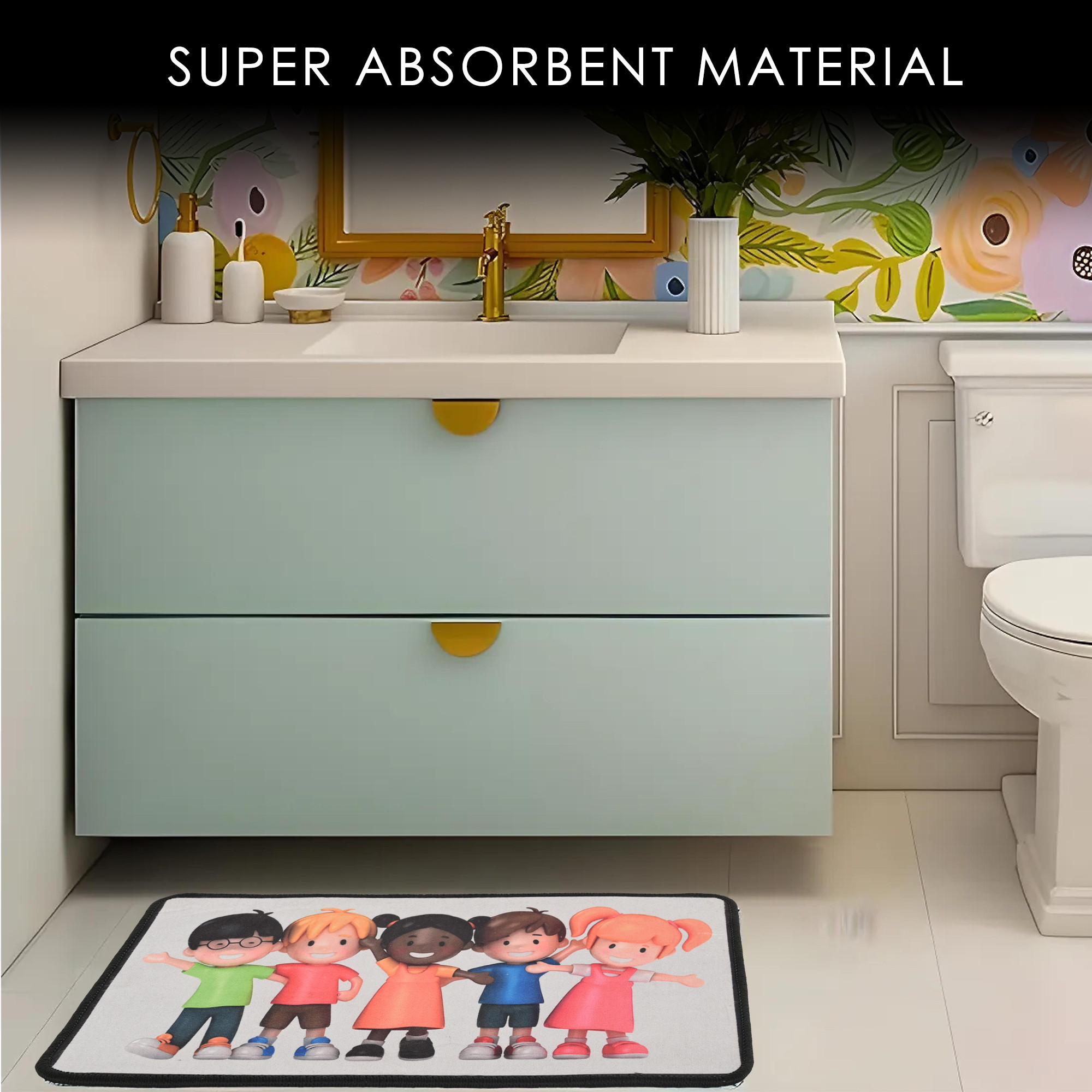 Kuber Industries Anti-Slip Bathroom Mat  Kids Door Mats for Home Entrance  Kitchen Floor  Foot Perdan for Home Door  Printed -Multicolor