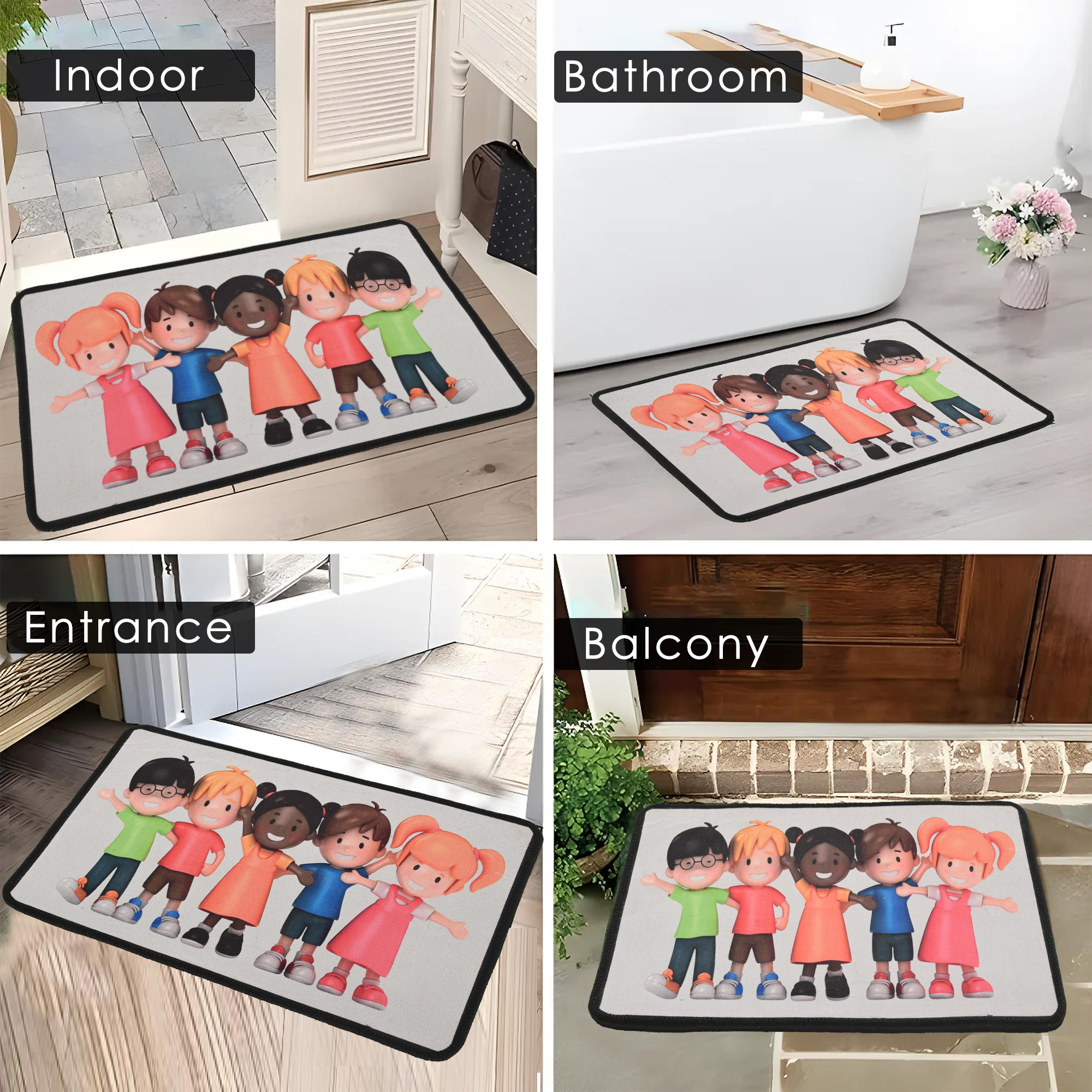 Kuber Industries Anti-Slip Bathroom Mat  Kids Door Mats for Home Entrance  Kitchen Floor  Foot Perdan for Home Door  Printed -Multicolor