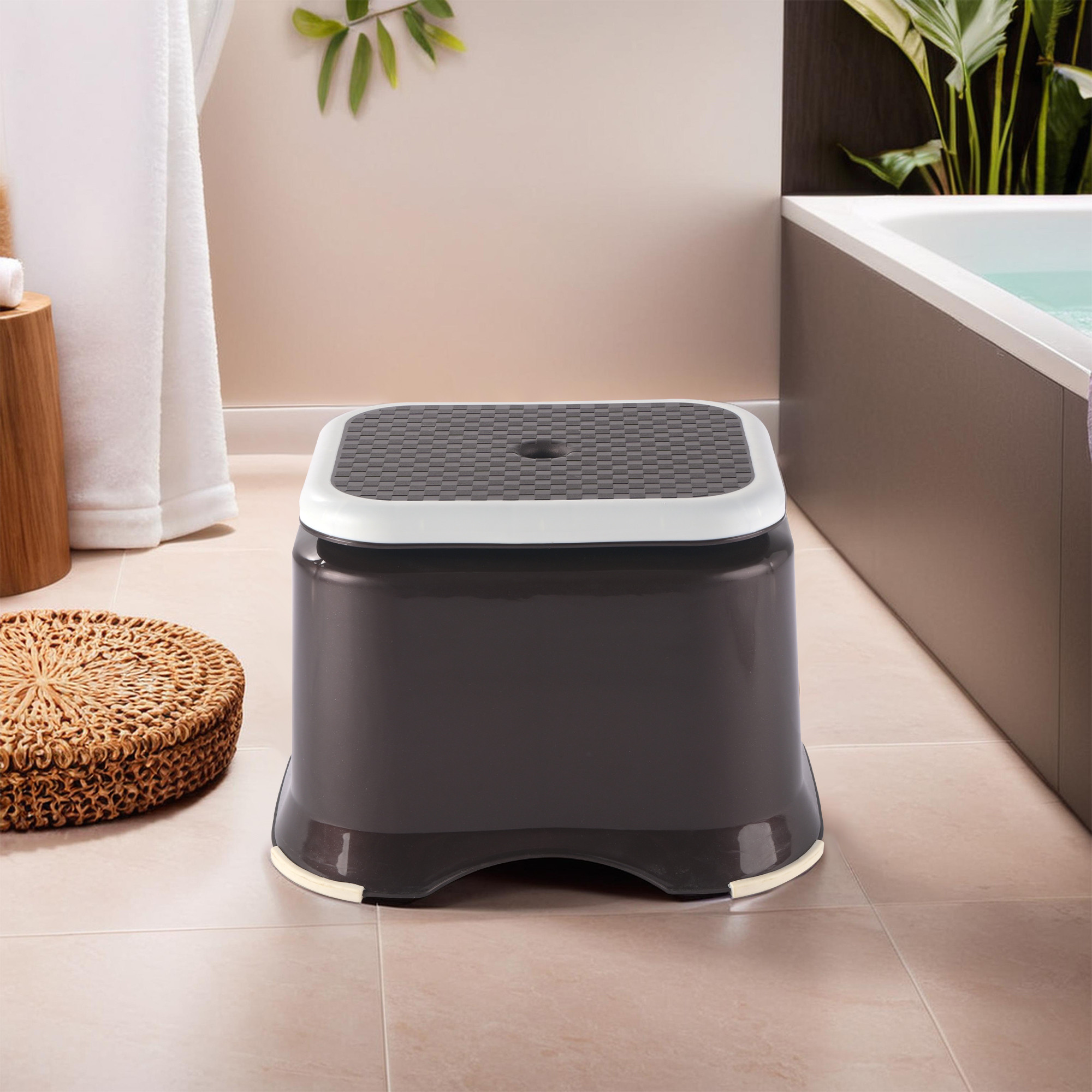 Kuber Industries Anti-Slip Bathroom Stool for Bathing  Comfortable Indoor  Outdoor Machiya for Sitting  Durable Adults Bath Stool  Patla Chair for Home  Check Ultra 10- Brown