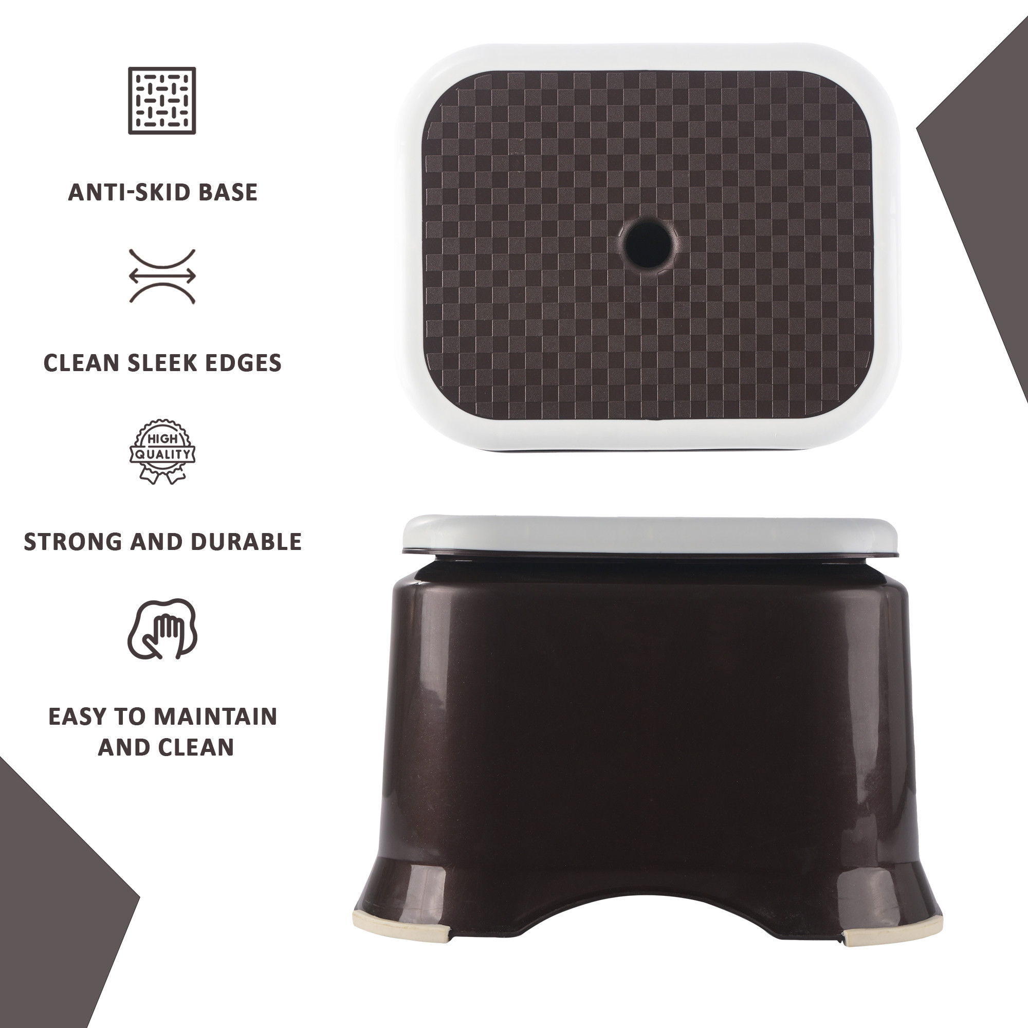 Kuber Industries Anti-Slip Bathroom Stool for Bathing  Comfortable Indoor  Outdoor Machiya for Sitting  Durable Adults Bath Stool  Patla Chair for Home  Check Ultra 10- Brown