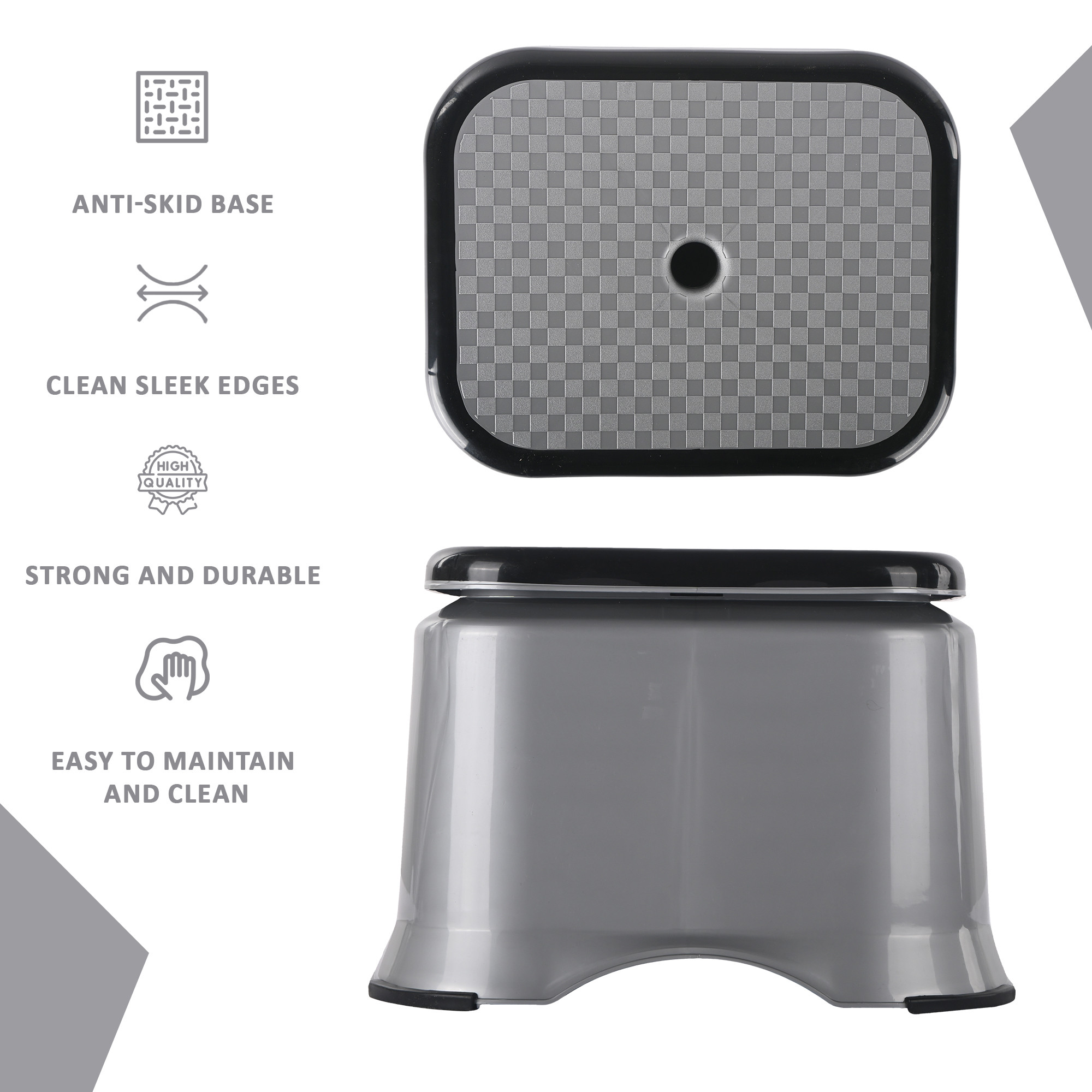 Kuber Industries Anti-Slip Bathroom Stool for Bathing  Comfortable Indoor  Outdoor Machiya for Sitting  Durable Adults Bath Stool  Patla Chair for Home  Check Ultra 10- Grey