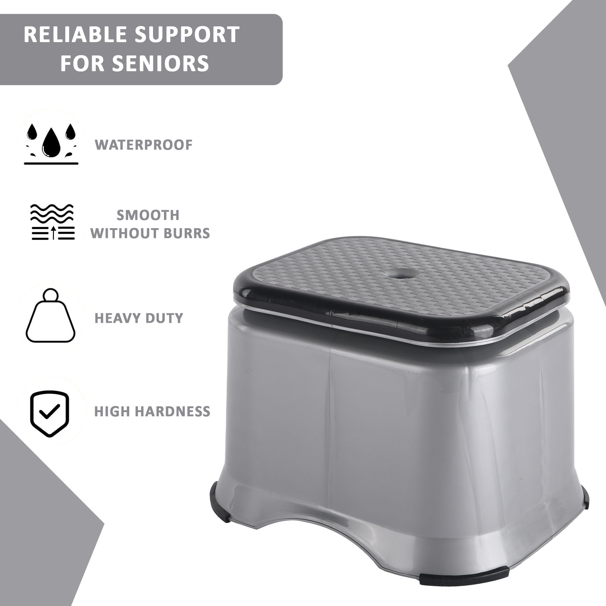 Kuber Industries Anti-Slip Bathroom Stool for Bathing  Comfortable Indoor  Outdoor Machiya for Sitting  Durable Adults Bath Stool  Patla Chair for Home  Check Ultra 10- Grey
