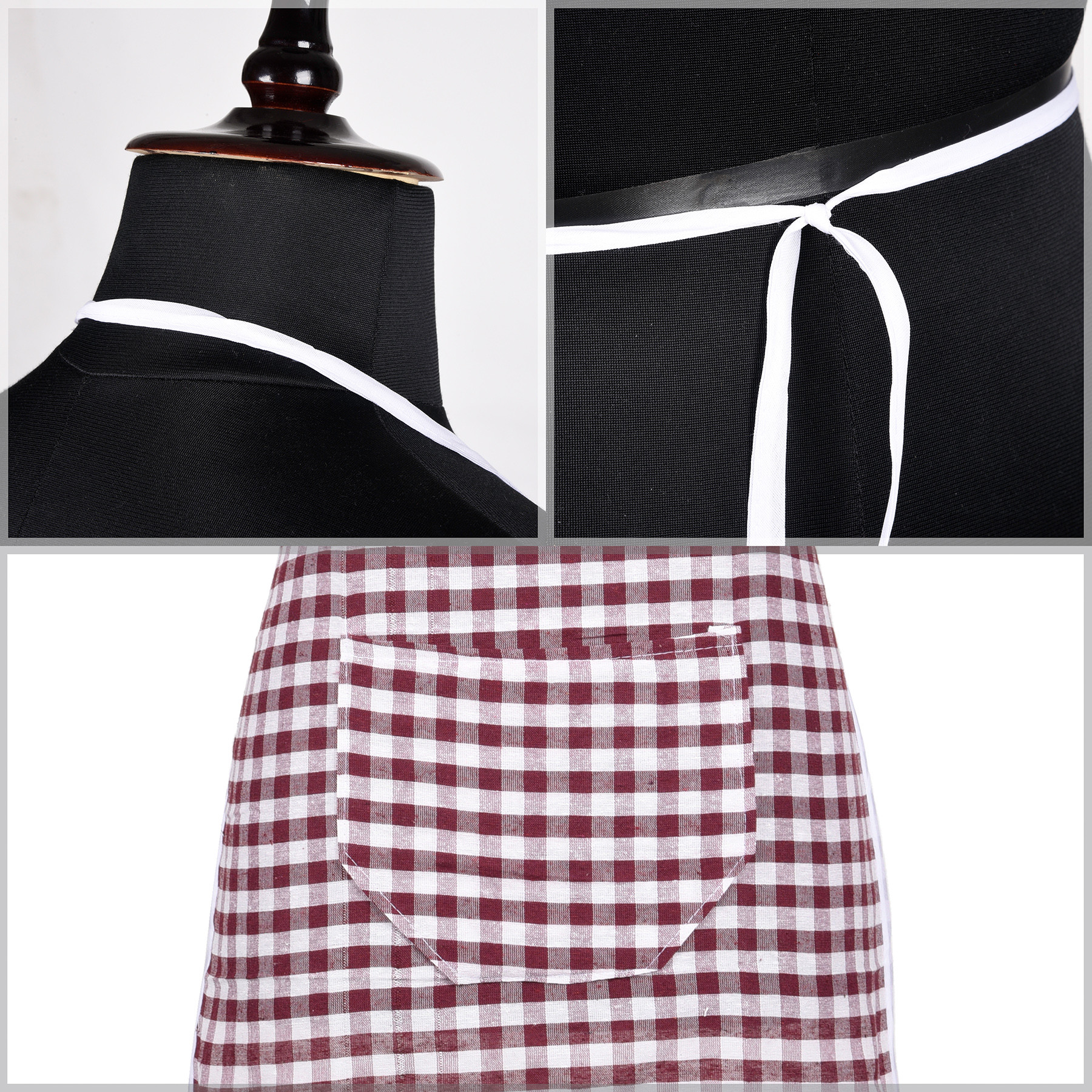 Kuber Industries Apron  Cotton Front Pocket Kitchen Apron  Check New Apron for Restaurent  Apron for Housewife  Chef Apron for Kitchen  Chef Bib Apron  Maroon