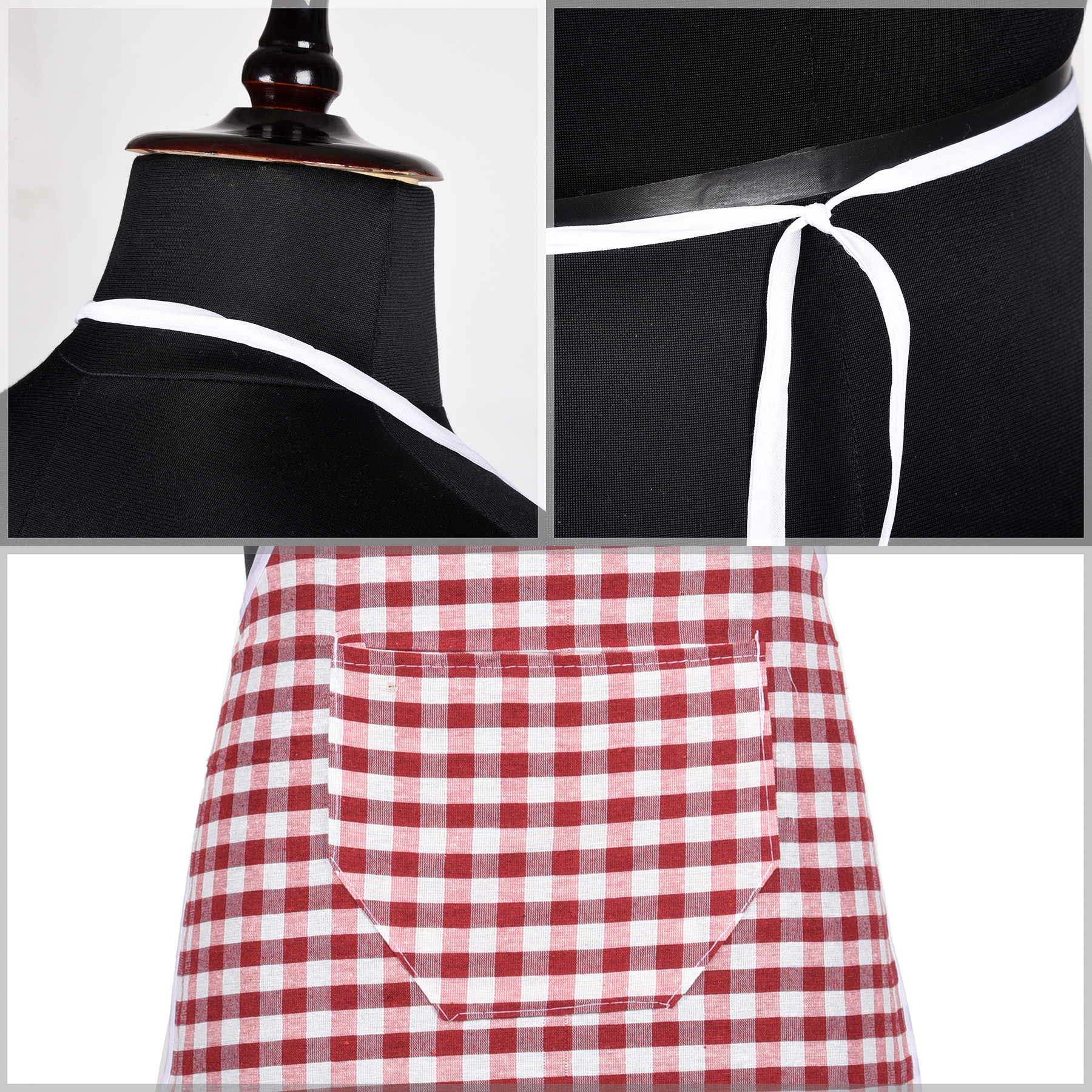 Kuber Industries Apron  Cotton Front Pocket Kitchen Apron  Check New Apron for Restaurent  Apron for Housewife  Chef Apron for Kitchen  Chef Bib Apron  Red