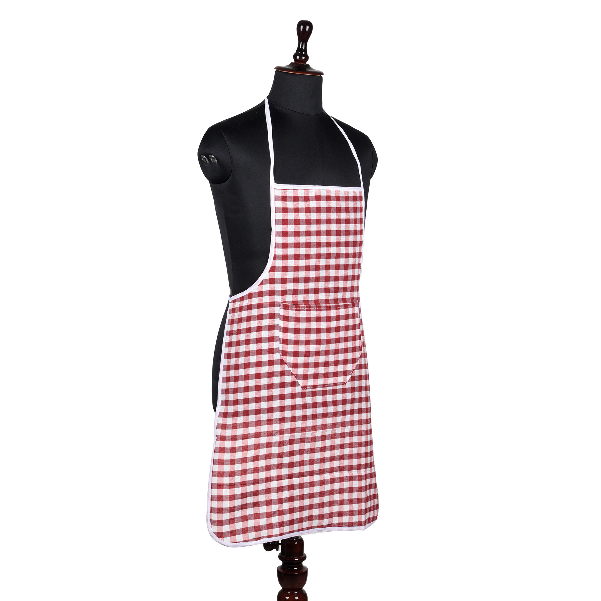 Kuber Industries Apron  Cotton Front Pocket Kitchen Apron  Check New Apron for Restaurent  Apron for Housewife  Chef Apron for Kitchen  Chef Bib Apron  Red