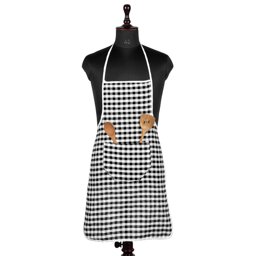 Kuber Industries Apron | Cotton Front Pocket Kitchen Apron | Check New Apron for Restaurent | Apron for Housewife | Chef Apron for Kitchen | Chef Bib Apron | Black
