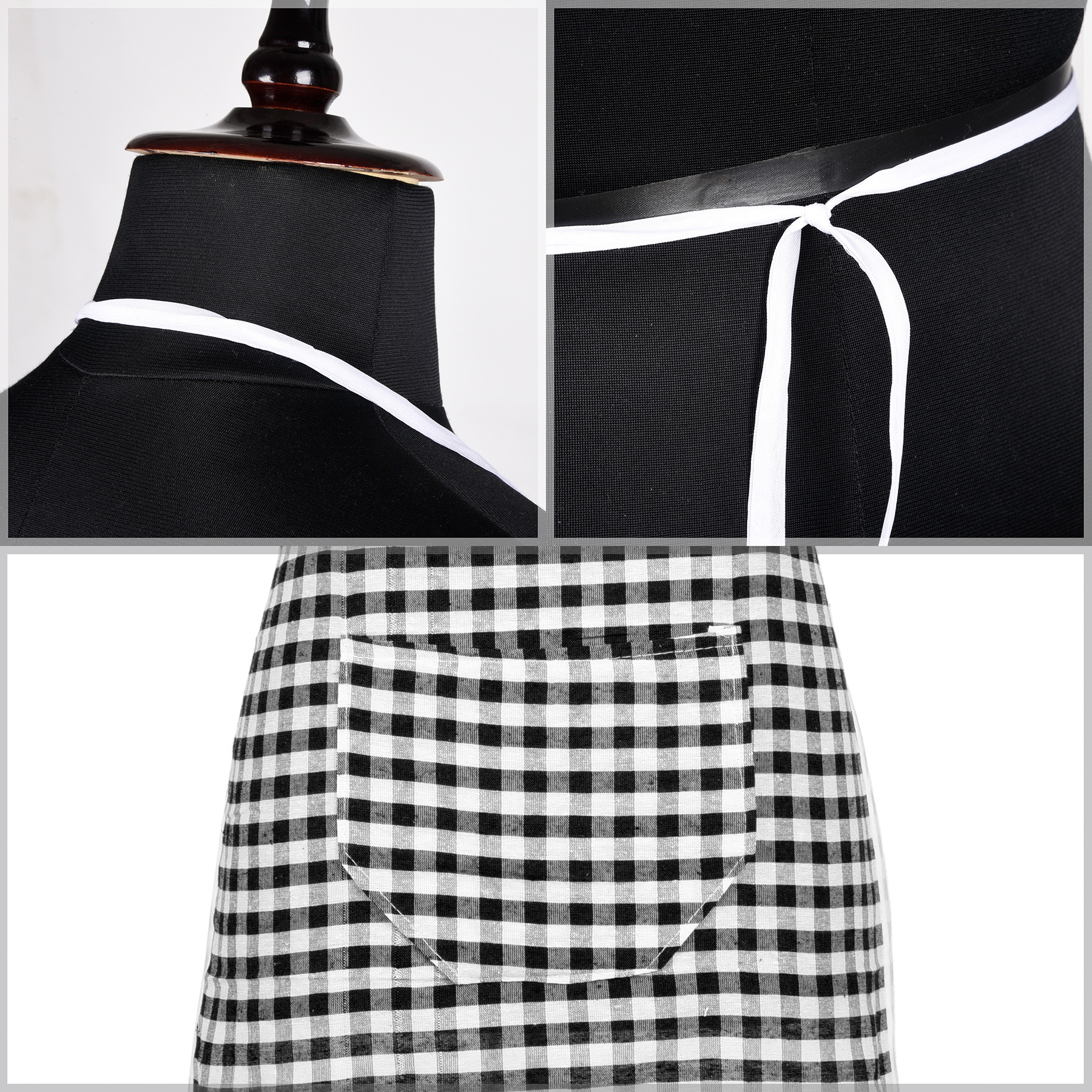 Kuber Industries Apron | Cotton Front Pocket Kitchen Apron | Check New Apron for Restaurent | Apron for Housewife | Chef Apron for Kitchen | Chef Bib Apron | Black