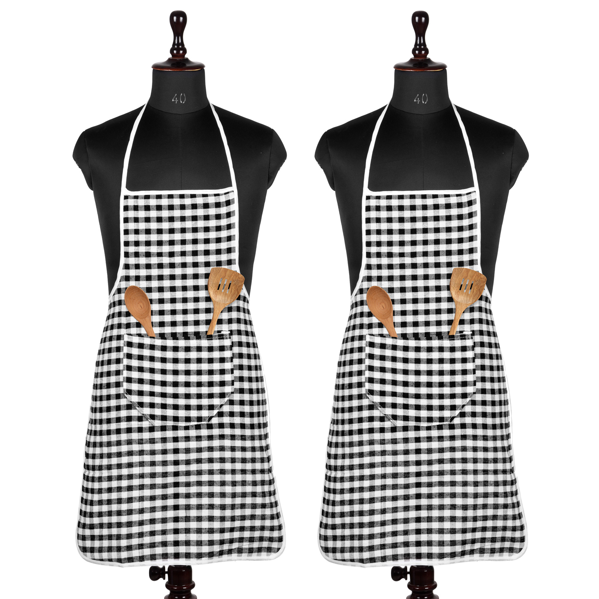 Kuber Industries Apron | Cotton Front Pocket Kitchen Apron | Check New Apron for Restaurent | Apron for Housewife | Chef Apron for Kitchen | Chef Bib Apron | Black