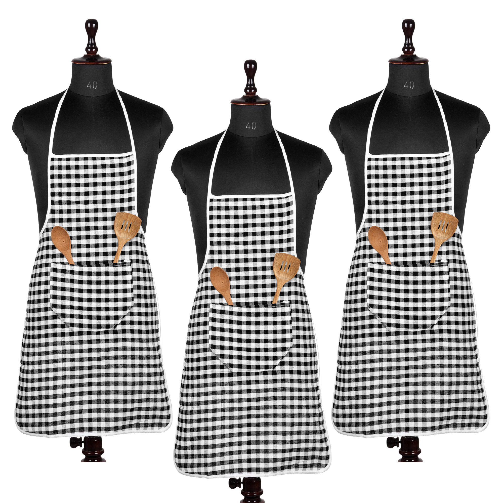 Kuber Industries Apron | Cotton Front Pocket Kitchen Apron | Check New Apron for Restaurent | Apron for Housewife | Chef Apron for Kitchen | Chef Bib Apron | Black