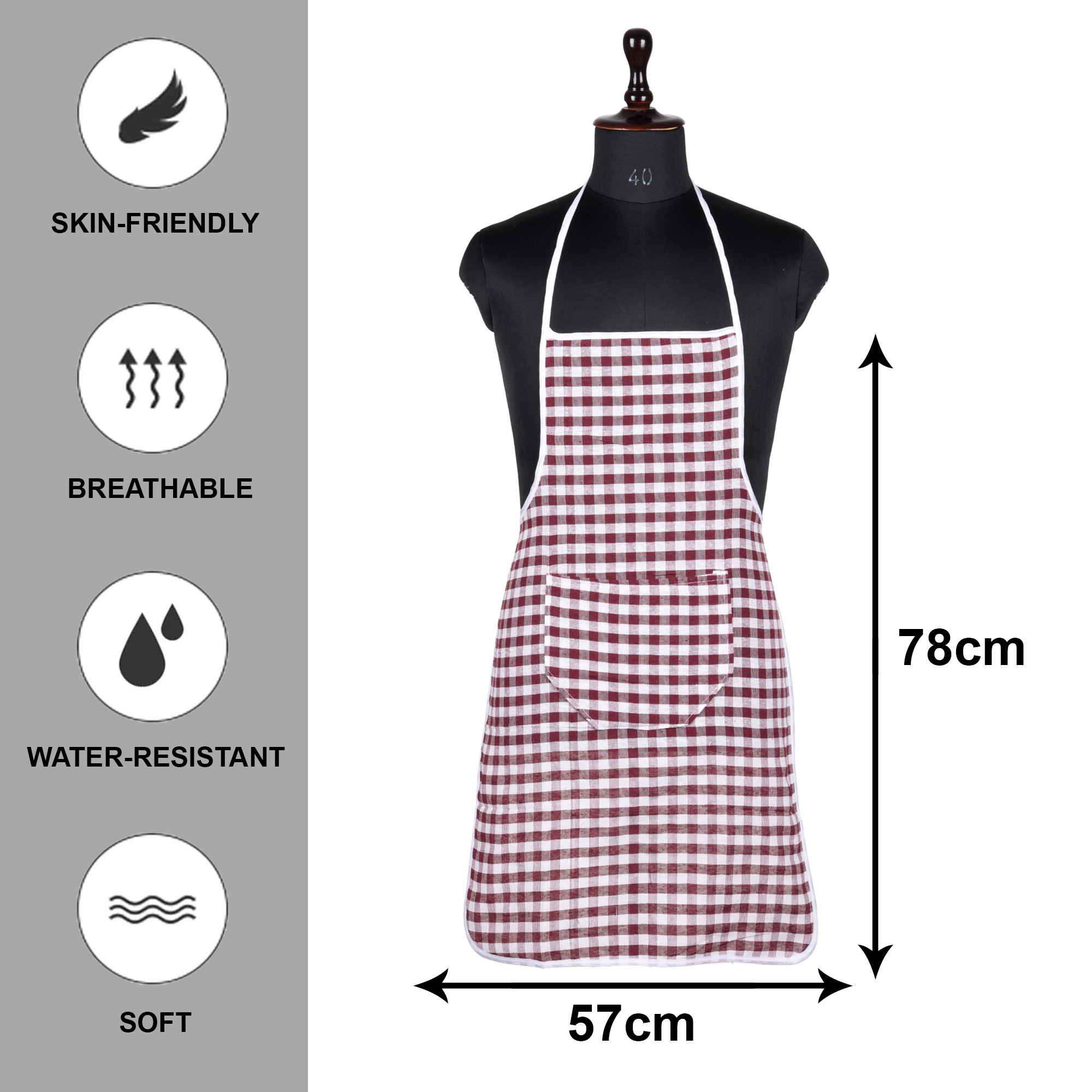 Kuber Industries Apron | Cotton Front Pocket Kitchen Apron | Check New Apron for Restaurent | Apron for Housewife | Chef Apron for Kitchen | Chef Bib Apron | Maroon