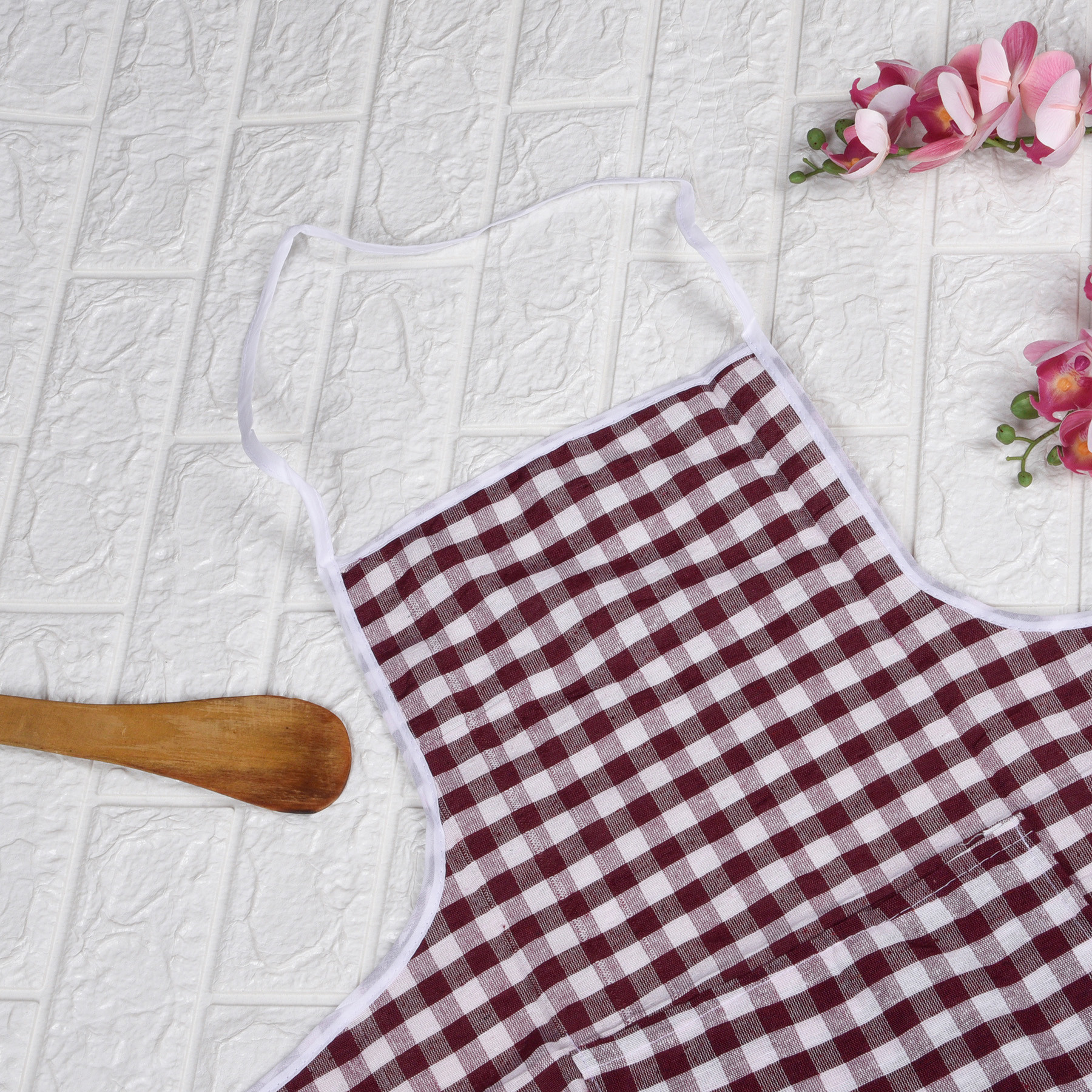 Kuber Industries Apron | Cotton Front Pocket Kitchen Apron | Check New Apron for Restaurent | Apron for Housewife | Chef Apron for Kitchen | Chef Bib Apron | Maroon
