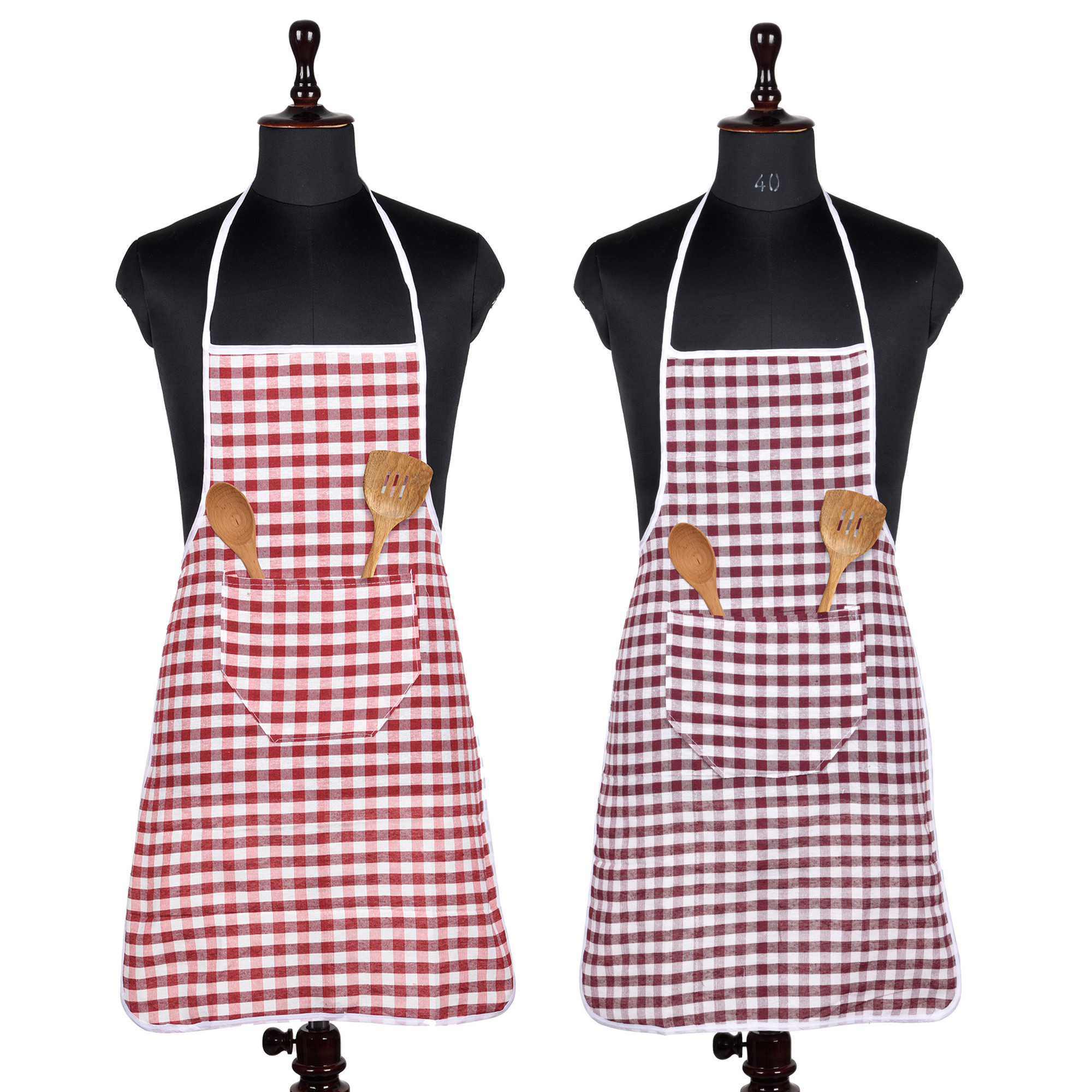 Kuber Industries Apron | Cotton Front Pocket Kitchen Apron | Check New Apron for Restaurent | Apron for Housewife | Chef Apron for Kitchen | Chef Bib Apron | Pack of 2 | Multicolor