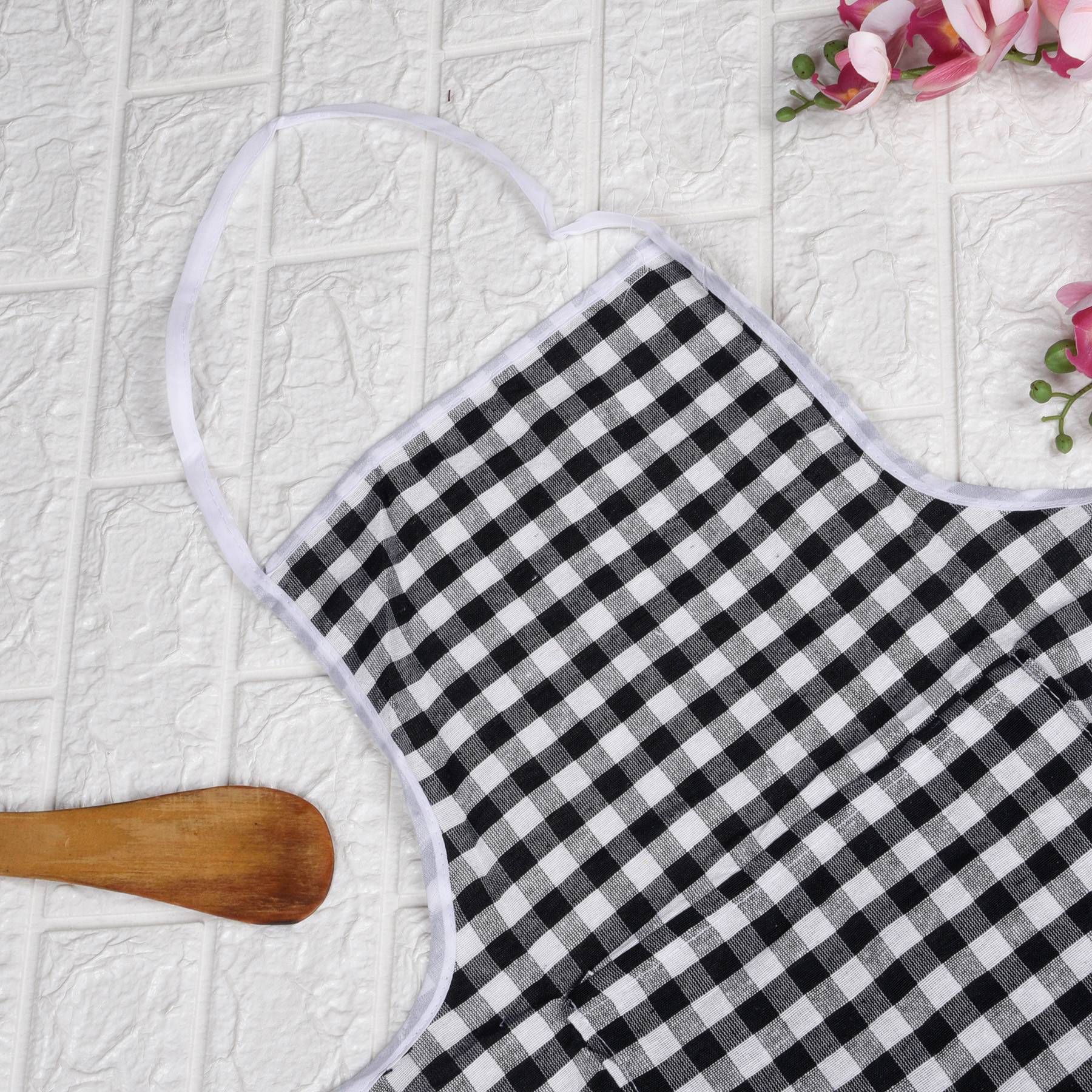 Kuber Industries Apron | Cotton Front Pocket Kitchen Apron | Check New Apron for Restaurent | Apron for Housewife | Chef Apron for Kitchen | Chef Bib Apron | Pack of 3 | Multicolor