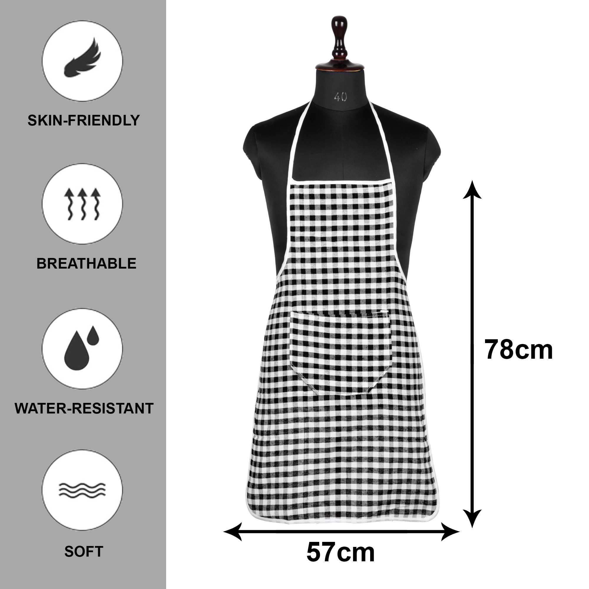 Kuber Industries Apron | Cotton Front Pocket Kitchen Apron | Check New Apron for Restaurent | Apron for Housewife | Chef Apron for Kitchen | Chef Bib Apron | Pack of 3 | Multicolor